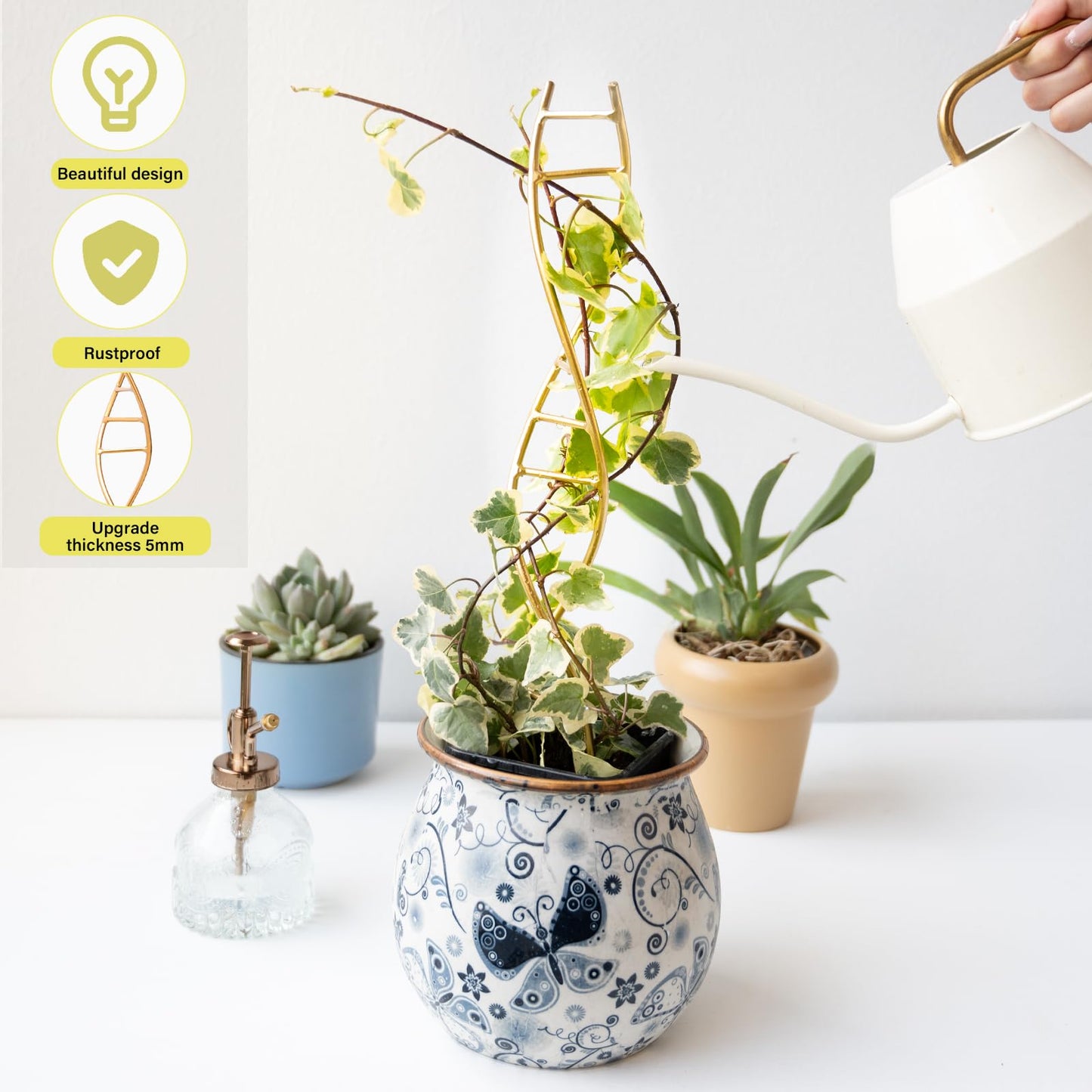 Yohsnor 3PCS DNA Plant Trellis Indoor and Outdoor - Lightweight Metal Trellis for Potted Plants, Hoya & Pothos Climbing Support, Artistic Geometric Design, Durable & Easy Installation