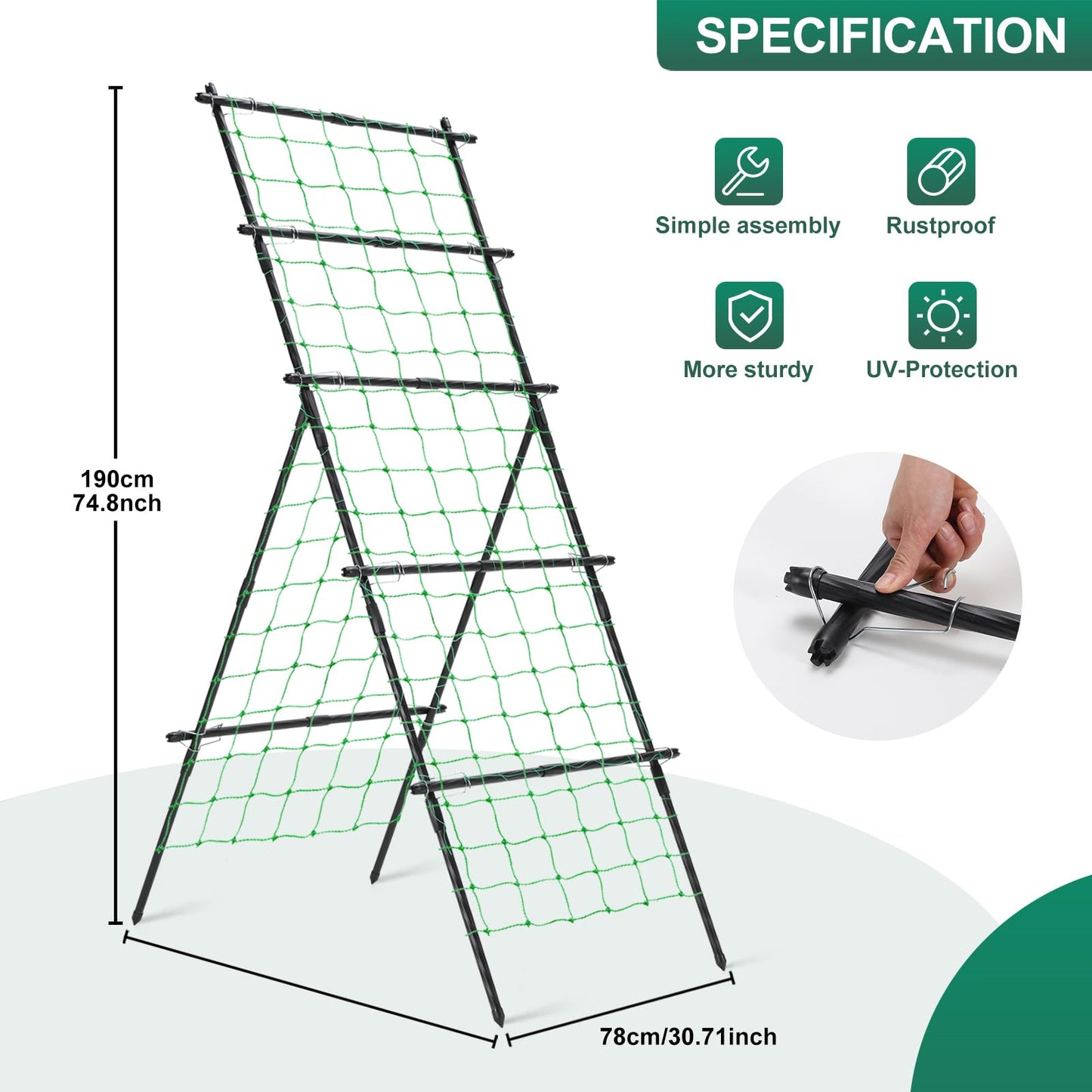Yotoworth Cucumber Trellis A Frame Garden Trellis, Vertical Plant Support with Netting for Raised Bed Backyard Gardening, PE Coated Steel Climbing Trellis for Cucumbers Tomatoes Beans