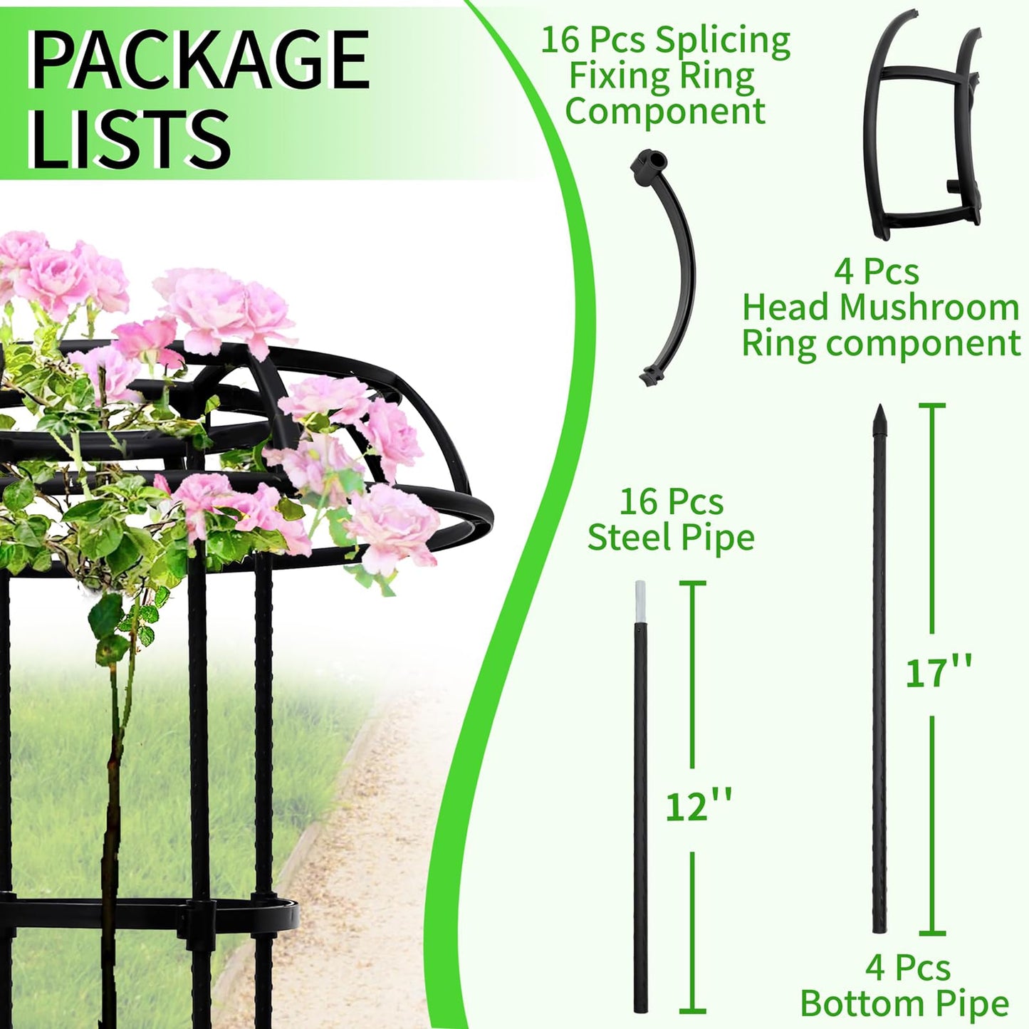 2-Pack 65-Inch Garden Trellis for Climbing Plants,Heavy-Duty Metal Obelisk with Mushroom Top,Stable Support for Potted Clematis,Tomato,Cucumber,Rose,Pea & Vine