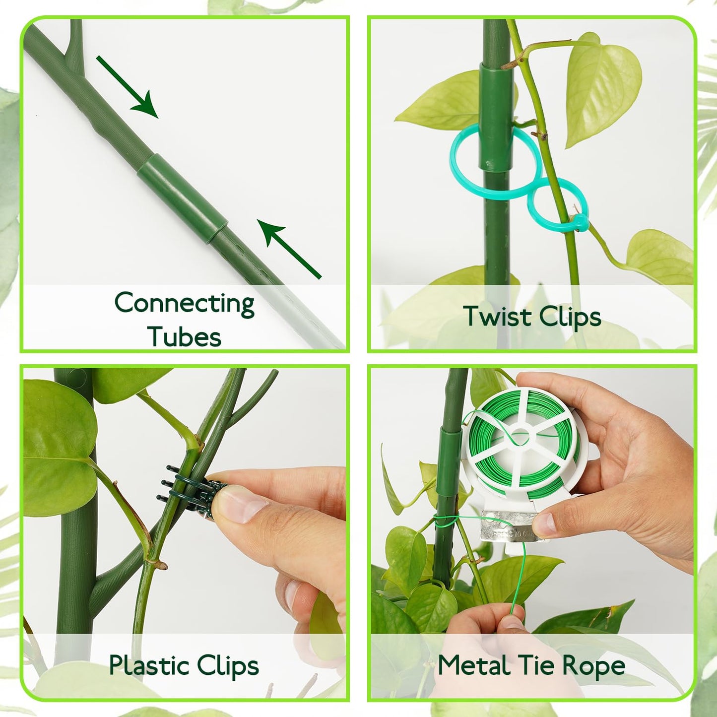 Linyona 12 Pack Monstera Plant Support Stakes, 27.5 Inch Natural Looking Detachable Plant Stakes for Climbing Plants, Includes 16 Orchid Clips & 12 Twist Ties & 65ft Garden Tie Outdoor Indoor