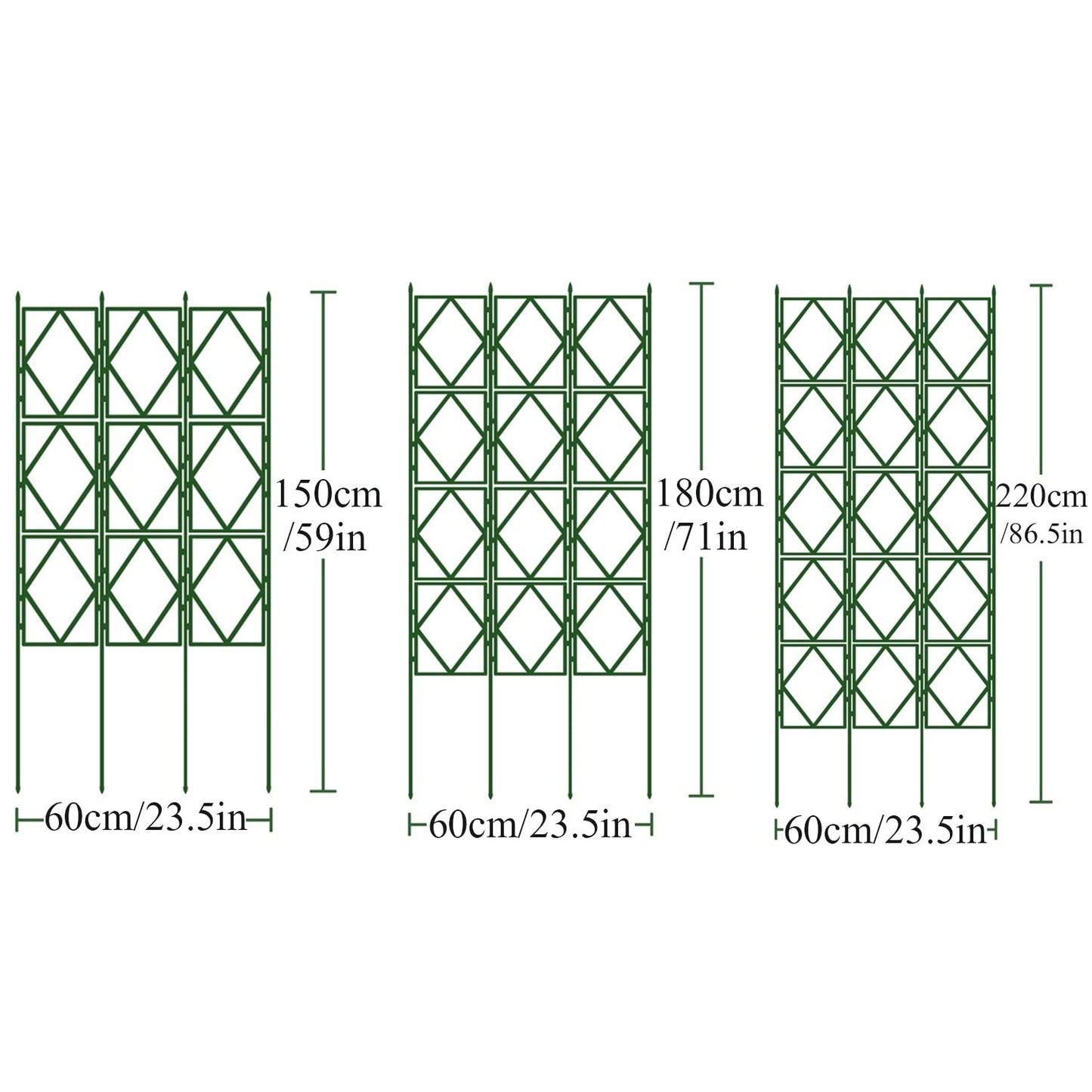 Green Garden Trellis, Metal Vines Plant Support, Decorative Lattice Flower Stand, for Climbing Plants, Flowers, Fruits, Retro Style (Size : 60x150cm/23.5x59in)