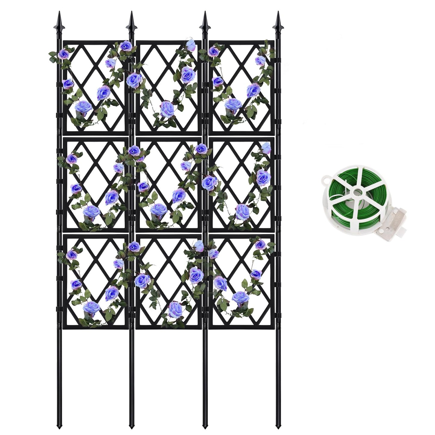 WellSign Garden Trellis for Climbing Plants Outdoor 5.25 FT, Iron Pipe Metal Support Wall Tall Plant Trellis Lattice Fence Plant Support with Garden Twist Tie for Ivy Vines Rose