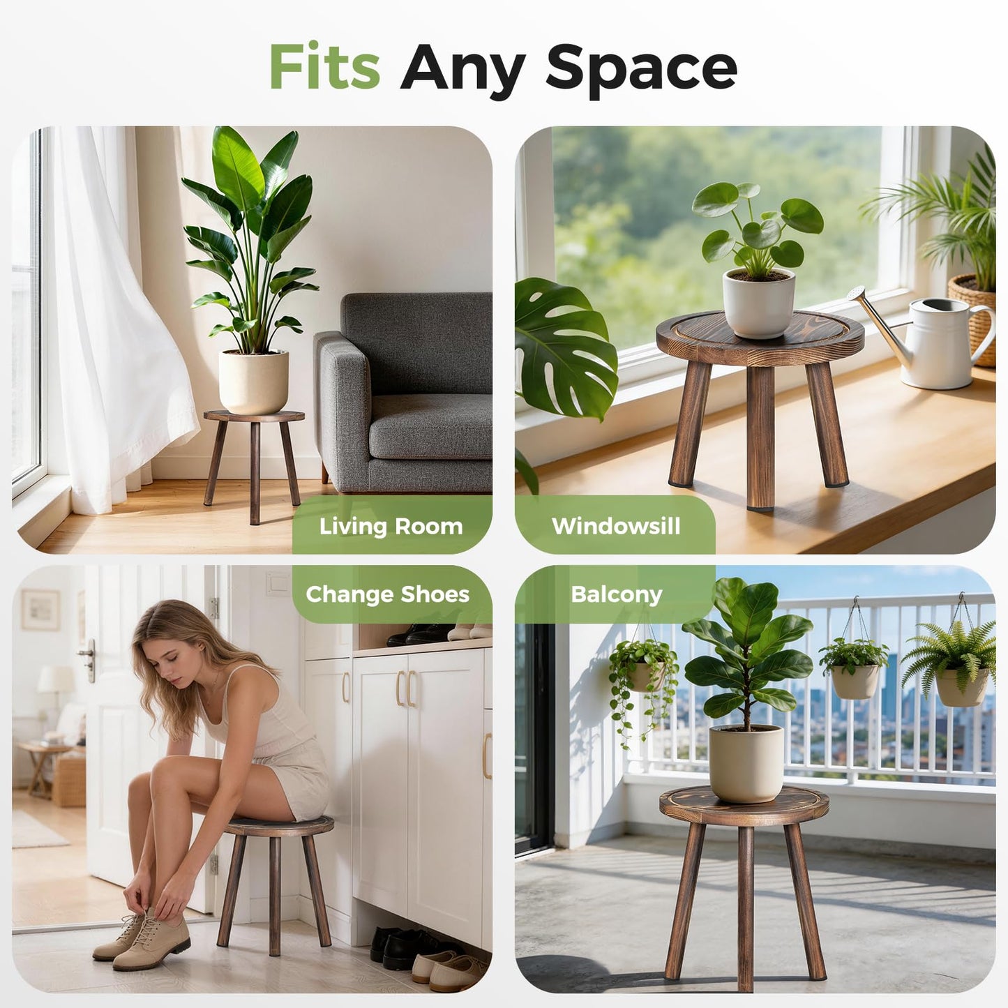 lbsddd 3-Pack Upgrade Thicken Wood Plant Stand Indoor, for 6-12 Inch Pots, Plant Stool Water-resistant Pinewood, Mid Century Modern Decor, Plant Stand 3 Sizes, for Living Room, Balcony, Office(Dark Brown)