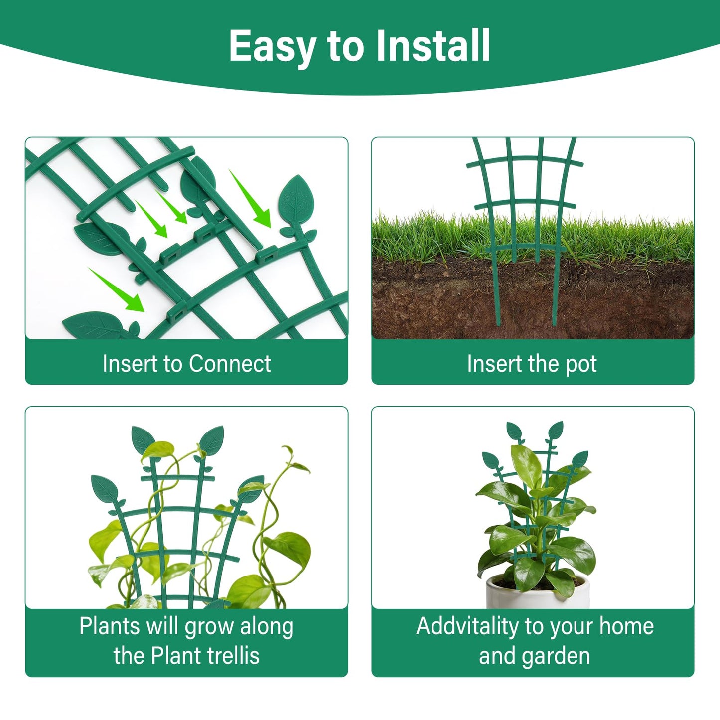 Ehpiern 4 Pack Trellis for Potted Plants, Simple to Install Stackable Small Plant Trellis for Indoor & Outdoor, Climbing Plant Support for Pothos, Houseplants Flower, Hoya, Vine, Ivy