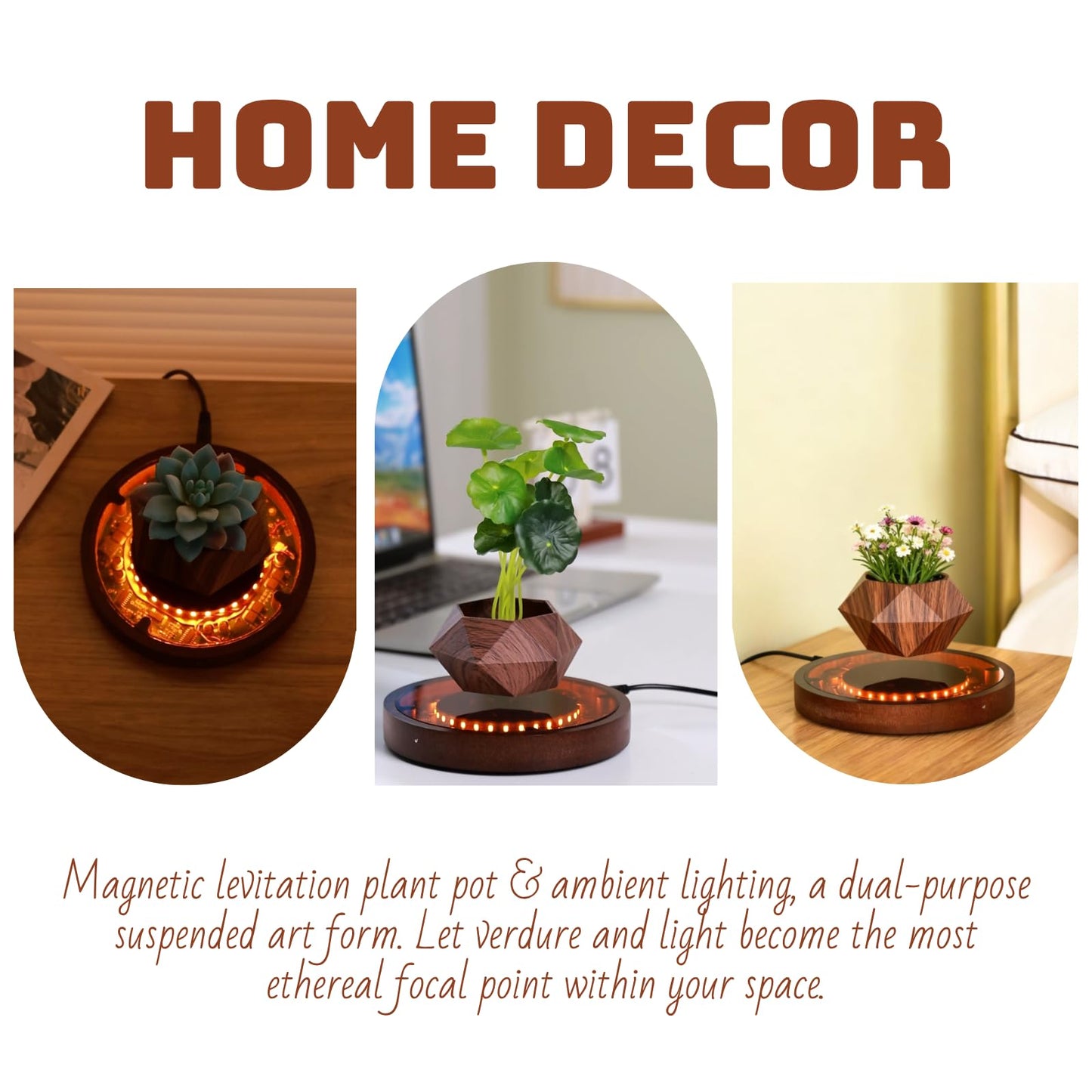 MOOCCI Magnetic Levitation Lamp, Floating Plant Pot with Glowing Base for Home Decor, Creates Romantic Ambiance, Modern Nightstand Lamp and Thoughtful Gift for Lover (Black)
