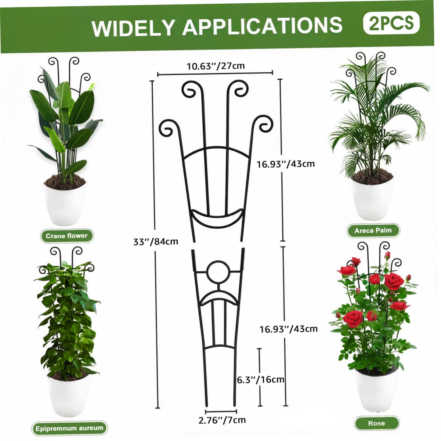Trellis for Climbing Plants Indoor, 2 Pack Black Metal Trellis for Potted Plants, Adjustable Indoor Plant Support Monstera, Pothos, Ivy (32.7 Inch Tall) for Climbing