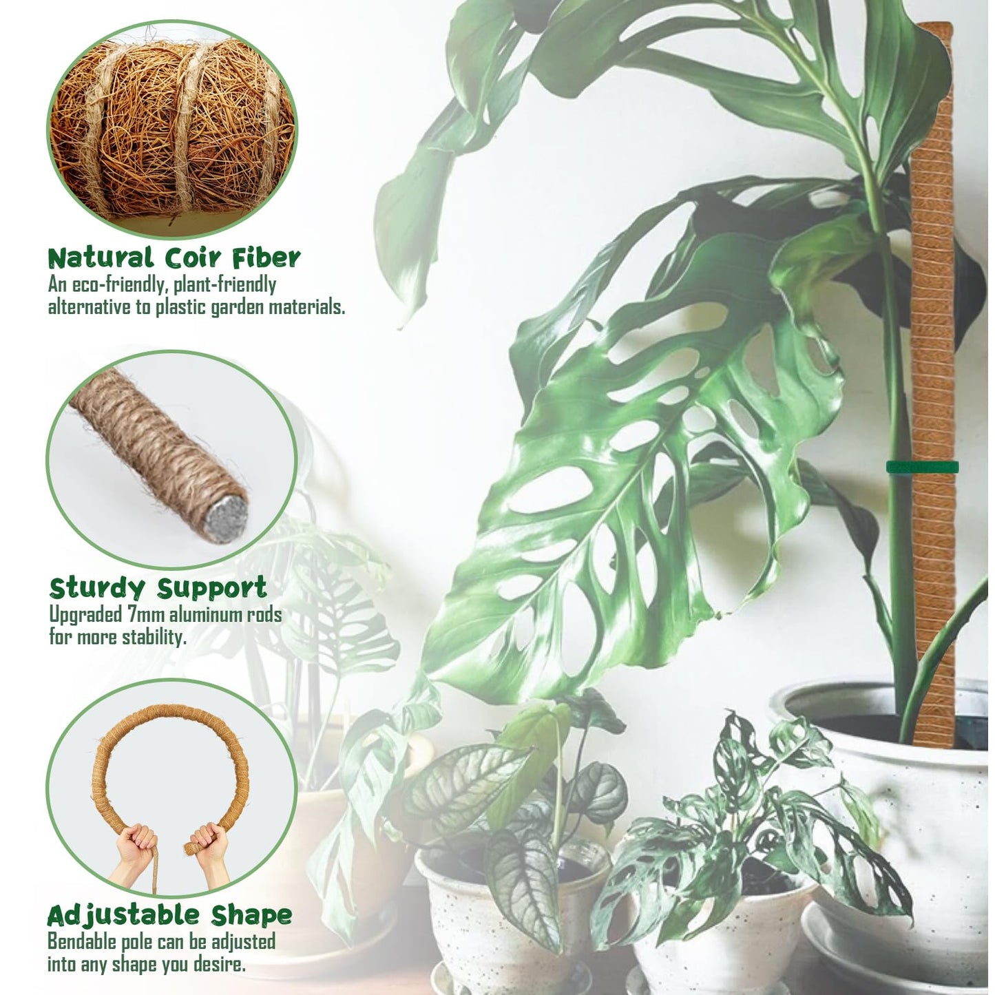 2 Pack 27.56 Inch Bendable Moss Pole for Monstera,70cm Monstera Plant Support Stakes Moss Sticks for Climbing Indoor Plants Pothos Philodendron,Coir/Coco Plant Trellis for Potted Climbers Houseplants