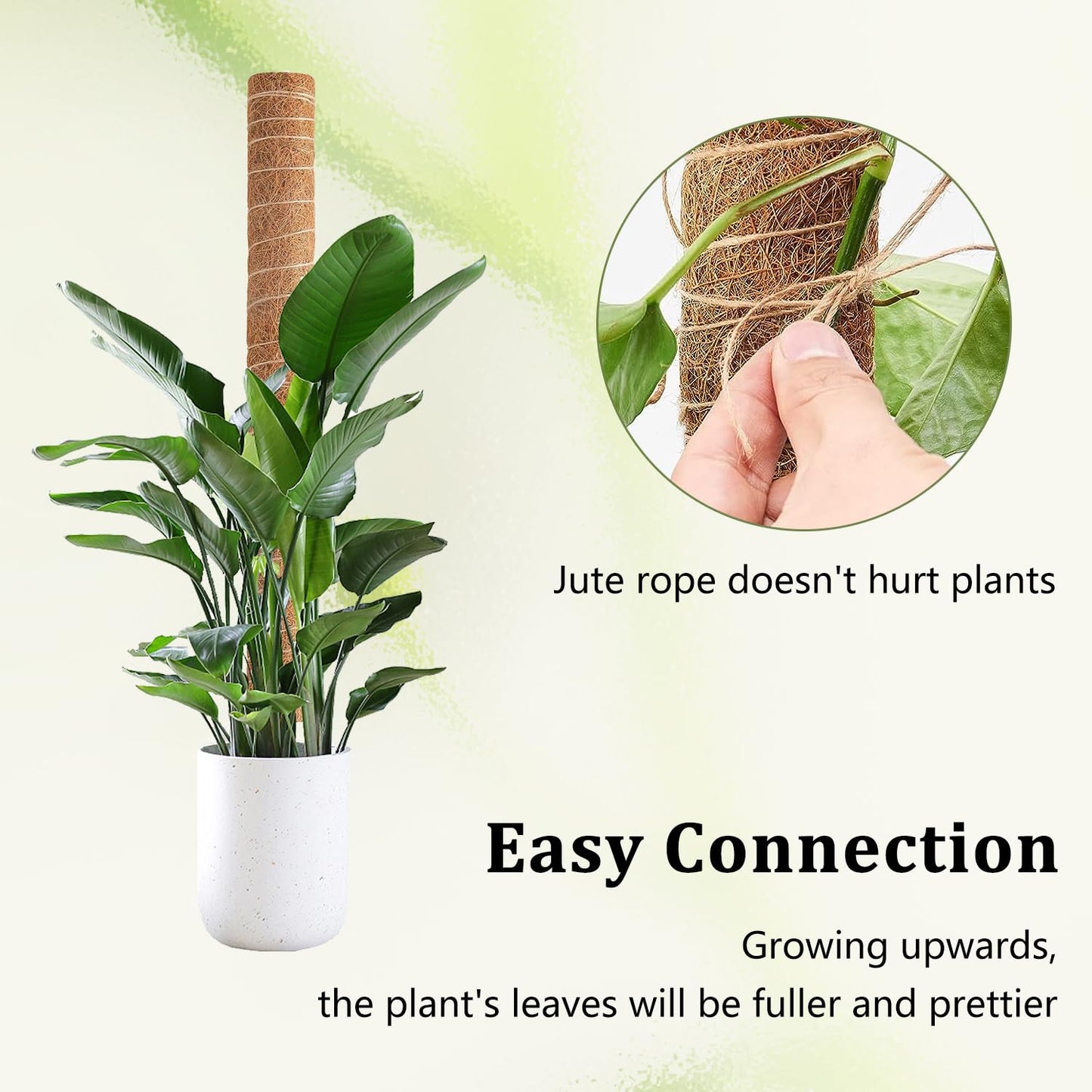 4 Pack 47 Inch Moss Pole, Stackable Moss Poles for Climbing Plants Monstera, Grow Upwards with Jute String Moss Stick. Coir Plant Support Stakes for Potted Plants Indoor.