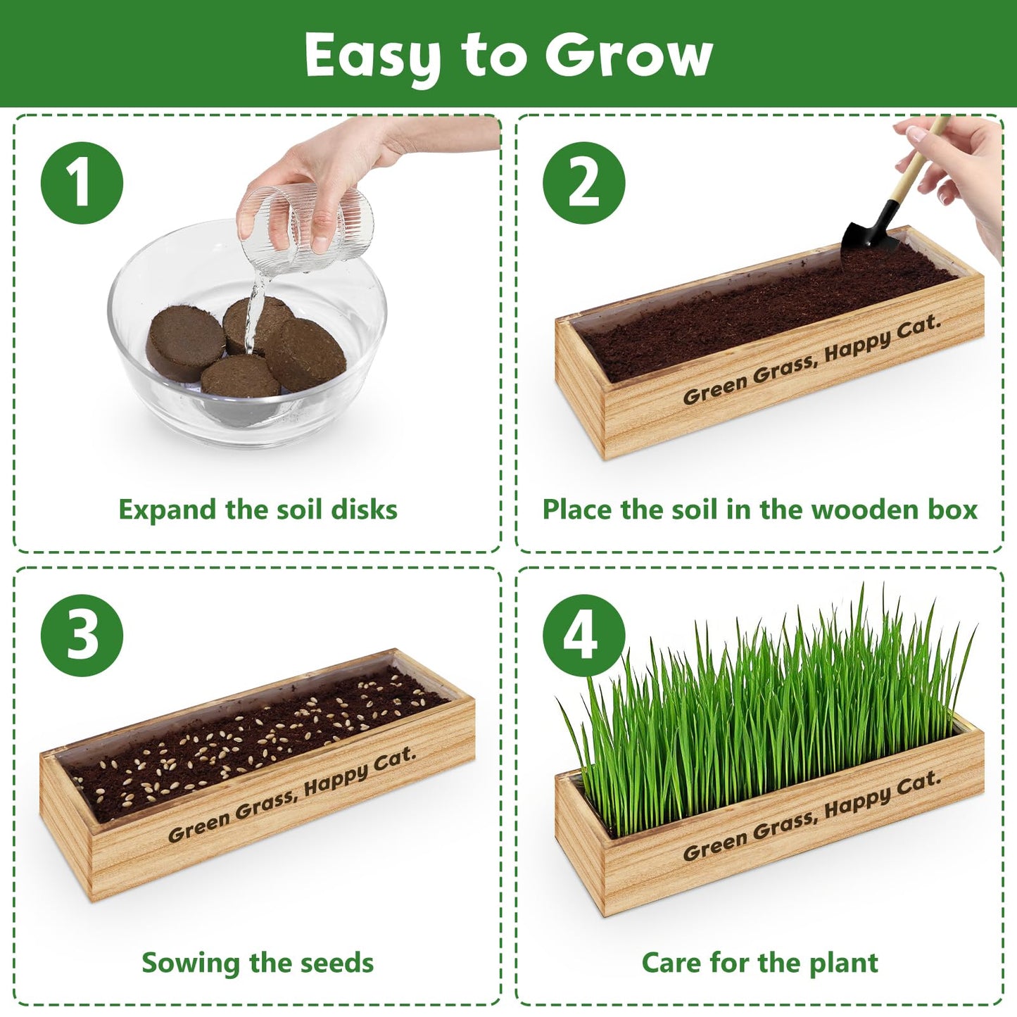 LUOJIBIE Cat Grass Kit for Indoor Cats, Cat Grass Seeds Set, Non-GMO Wheat Grass, Mother' s Day Gifts for Mom, Unique Christmas Birthday Gifts for Women Men Girl, House Warming Gifts for Cat Lover