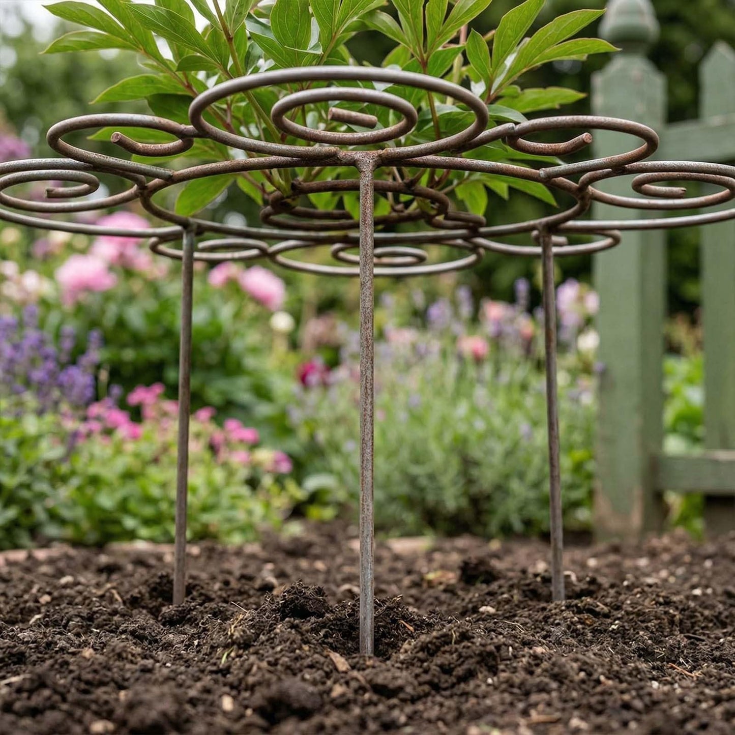 Peony Cages and Supports – Heavy Duty Metal Flower Support Ring, Grow Through Plant Support Stakes for Peonies, Roses, Hydrangeas, Tomatoes, Outdoor Garden Plant Cage, Weather-Resistant