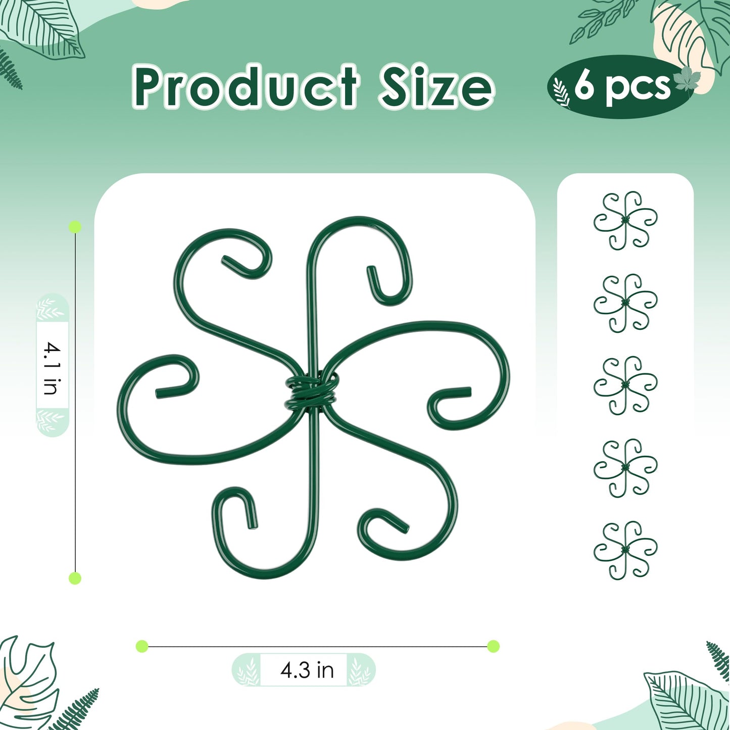 RELBRO Monstera Plant Supports, 4.3 Inch Metal Stem Support Holders Plant Stabilizer for Indoor Outdoor Potted Plants Growing Upright, Green, 6 Pcs