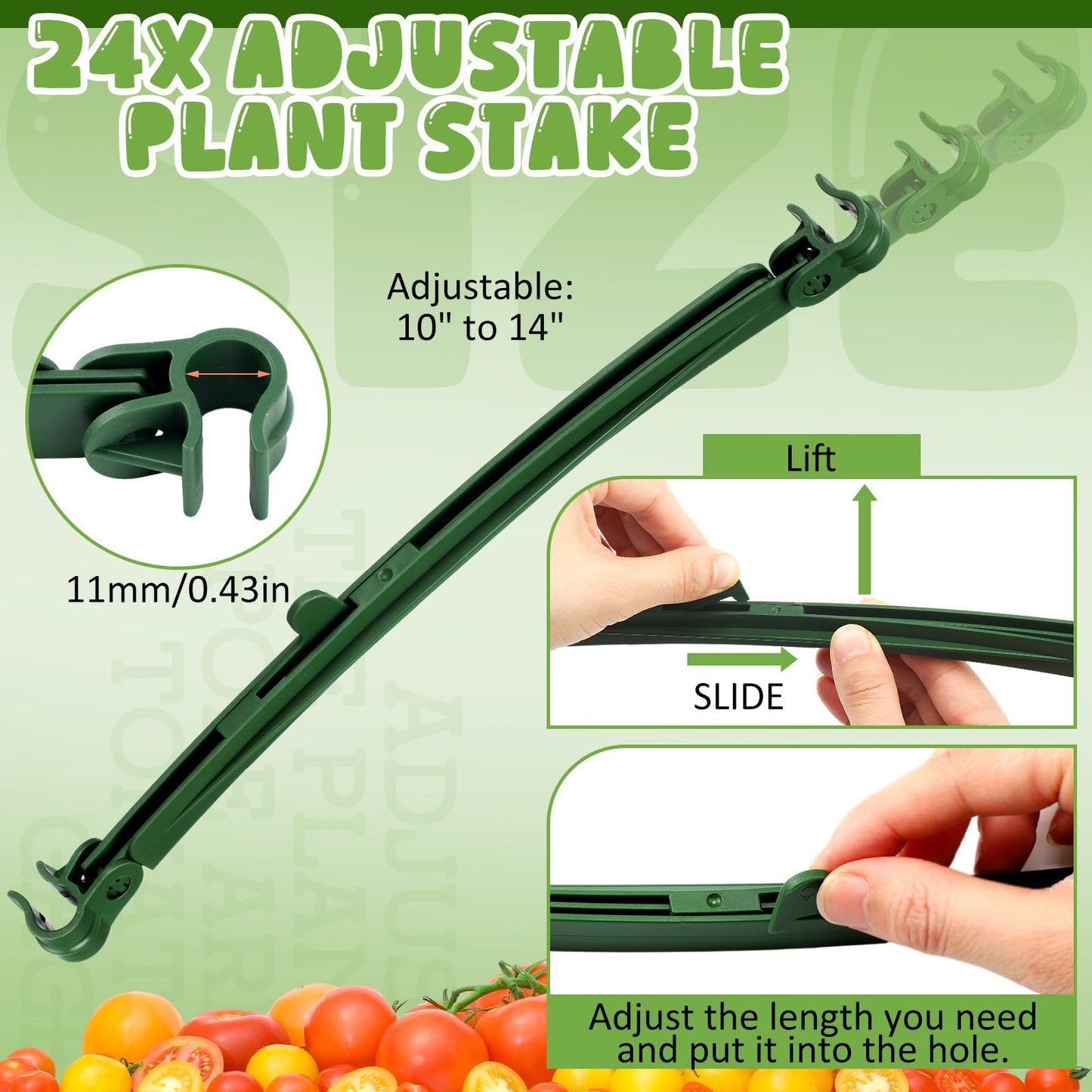 Threehoney 24 Pcs Adjustable Stake Arms for Tomato Cage 10 to 14 Inch Garden Plant Stake Connectors Expandable Trellis Climbing Rod Tomato Stick Supports for 11 mm Diameter Climbing Plants Vegetables