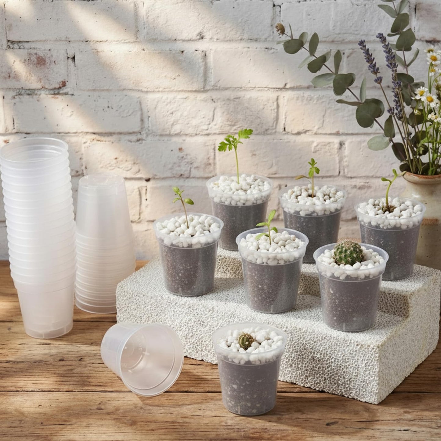 Domensi 400 Pcs 2inch Clear Nursery Pots, Mini Plastic Plant Pot Nursery Seedling Pot with Drainage Holes for Seeds Starter, Indoor Outdoor Garden Vegetables Flowers Seedlings, Gardening Gifts