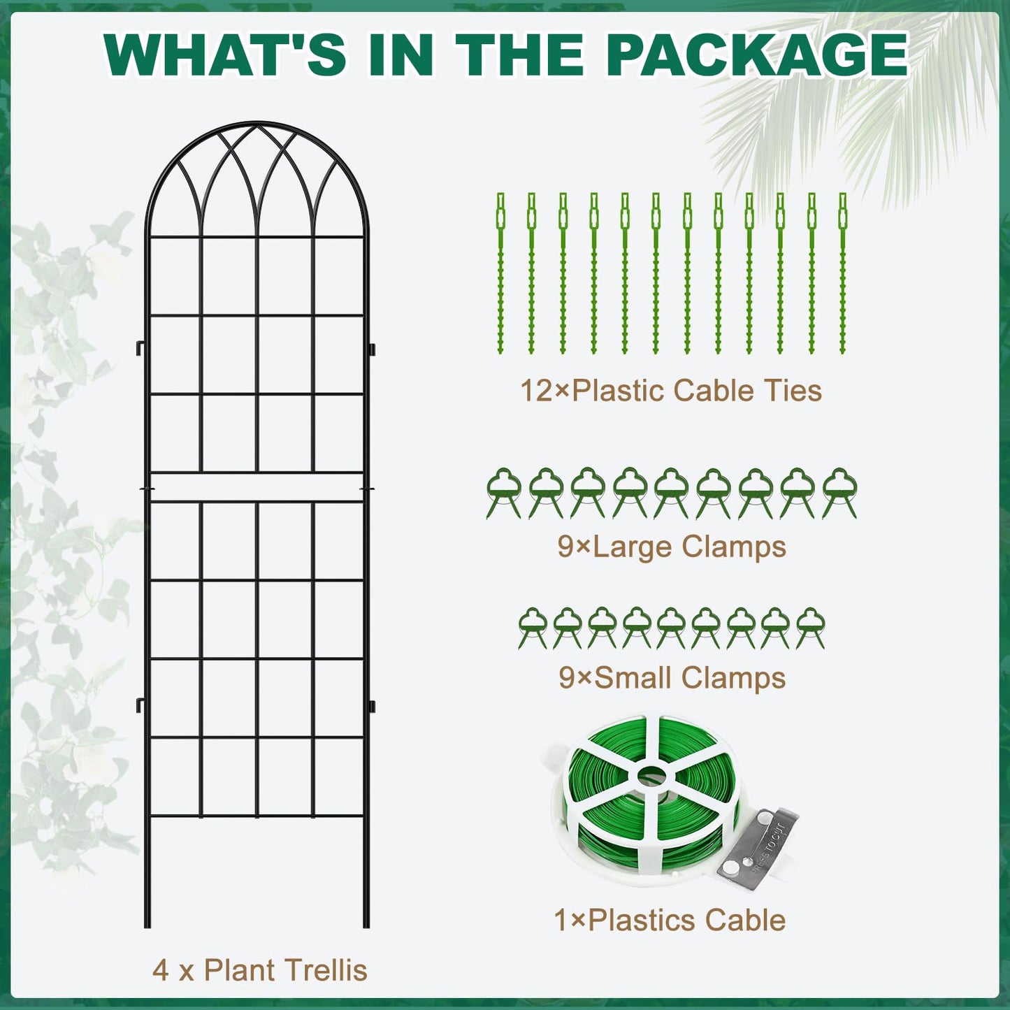 4 Pack Metal Garden Trellis for Climbing Plants, 71 Inch Black Metal Garden Trellis for Vines Plant Rose Vegetable Support,Large Decorative Outdoor Trellis