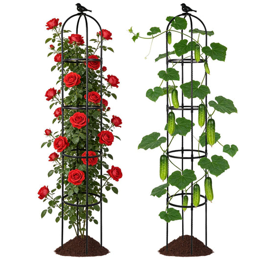 OTOSUNNY Garden Obelisk Trellis for Climbing Plants Outdoor, 6.3 ft Tall Trellis for Roses Clematis Jasmine Ivy Flower Light Climbing Vines Potted Plant Support, Patio, Yard, Black, 2PCS,a