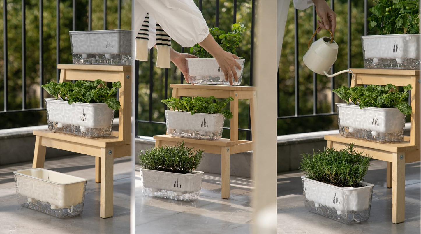 Qimodo 3 Pack Self Watering Rectangular Plant Pots, 11" x 5"x 5" Plant Containers with Drainage Holes, Rectangle Houseplant Window Planters for Succulents, Flowers,Herbs,Vegetables (White)