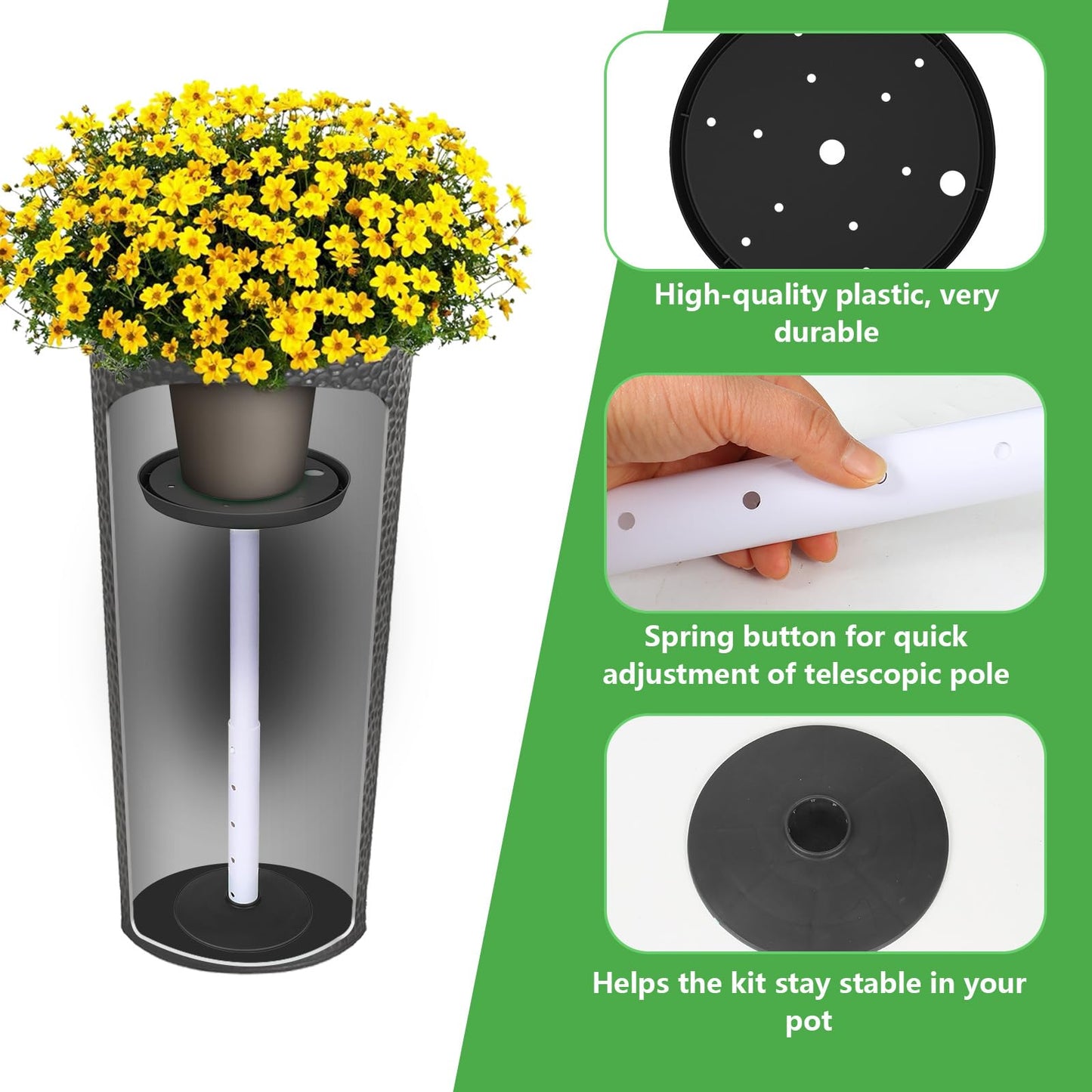 YLSAZL 2 Pack Adjustable Height Plant Risers for Inside Pots,11-17" Rise Plant Risers for, Indoor & Outdoor Insert with, Tall Square Round Taper Planter with 6''8" 10" Base & Top（Black - Short）