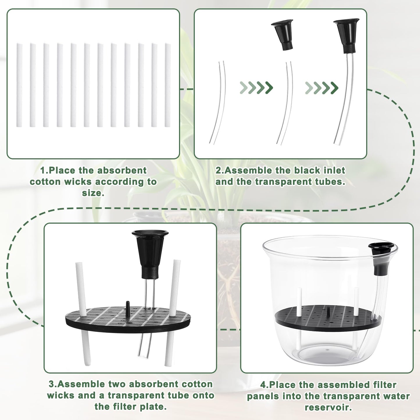 Ferrochef 6 Pcs Clear Self Watering Pots for Indoor Outdoor Plants Flowers, 4 Inch Self Watering Planters with Reservoir, Drainage Hole and Absorbent Cotton Rope
