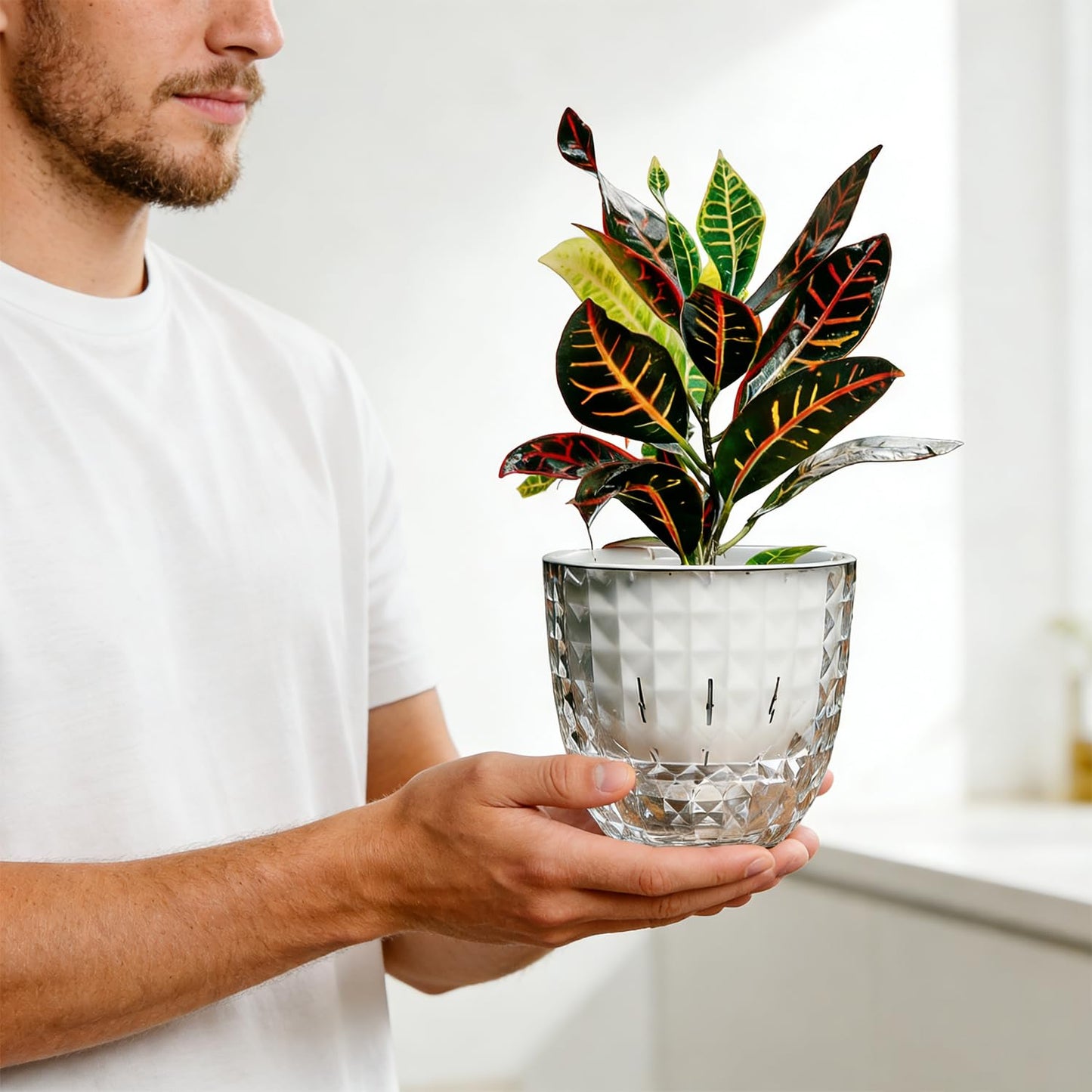 XKYQSY 4 Pack 4 inch Self Watering Pots Planters for Indoor Plants, African Violets Pots with Wick Rope, Modern Plastic Nursery Pots for All House Plants,Flowers Succulents,Herbs,Cactus,Orchids