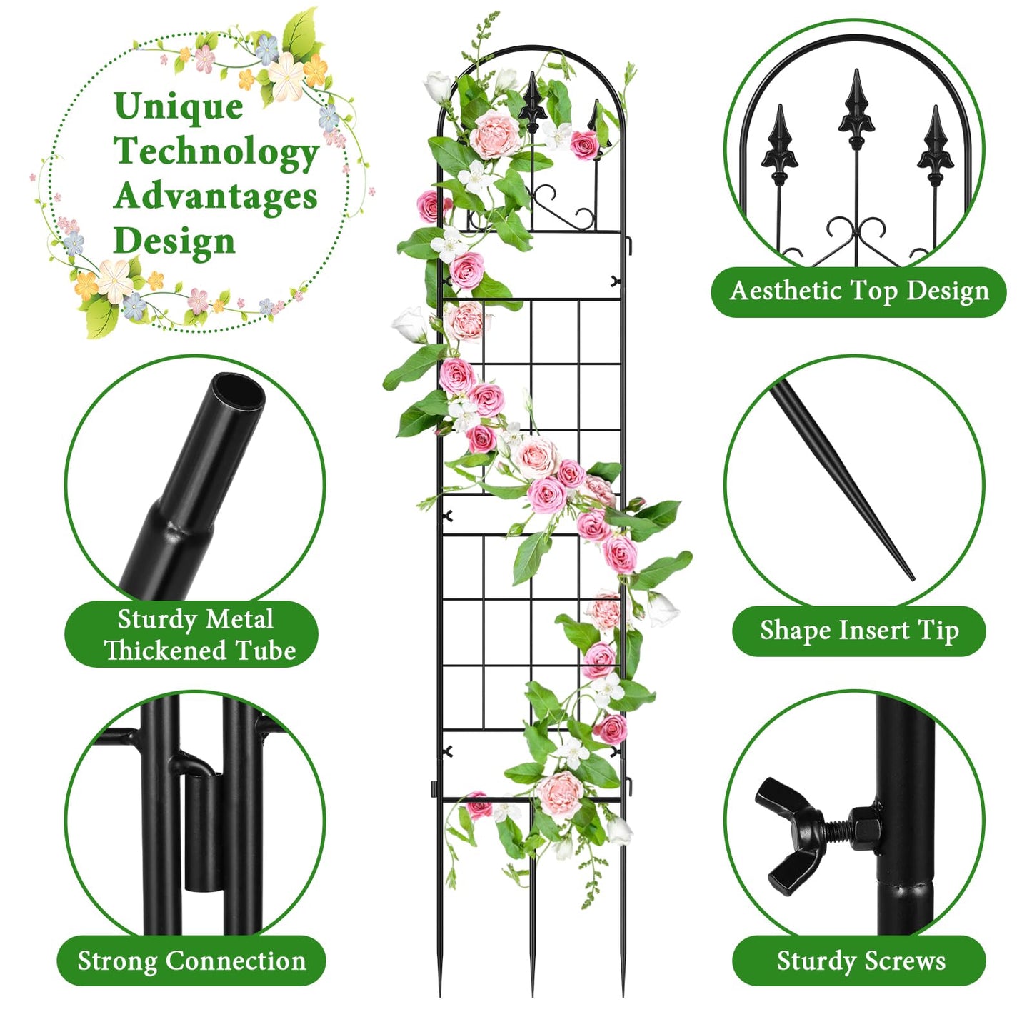 3 Packs Metal Garden Trellis for Climbing Plants (65.3'' x 40'') Rustproof Metal Garden Flower Rose Trellis, Outdoor Climbing Clematis Trellis Cucumbers Support for Courtyards Lawns