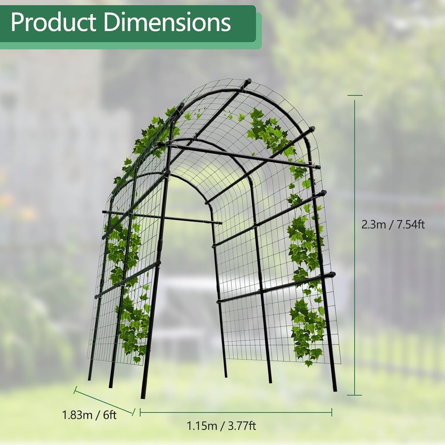 7.3 ft Metal Garden Arch Trellis, Plant Support for Raised Beds, PE and Iron Trellis for Cucumbers and Climbing Vegetables