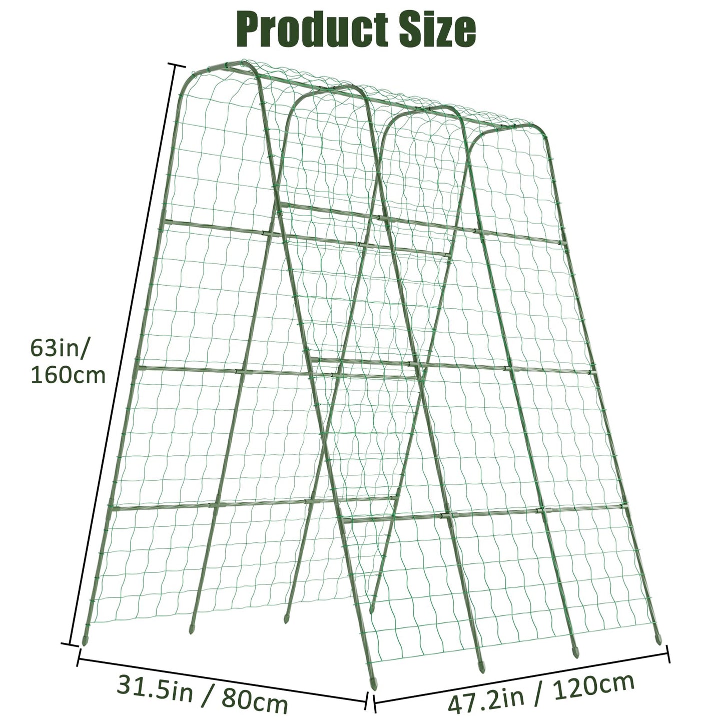 Miory Cucumber Trellis, 63" Tall U Shape Trellis for Raised Bed, Garden Arch Trellis for Climbing Plants Outdoor, Plant Support for Vegetables Vines, Steel with PE Coated (48“Lx32”Wx63“H)