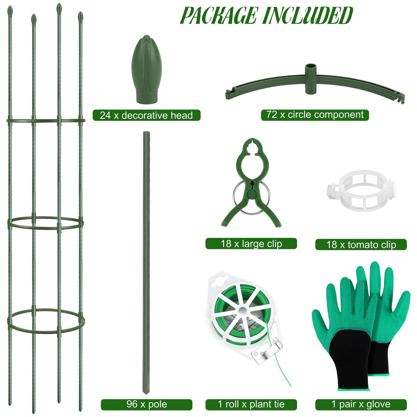 Hahood 6 Pack Tomato Cages for Garden Plant Support 64 Inches Tall Garden Trellis Plant Stakes for Indoor Outdoor Plants Climbing Plants Vegetable Fruit Crop Flower Vine, Green
