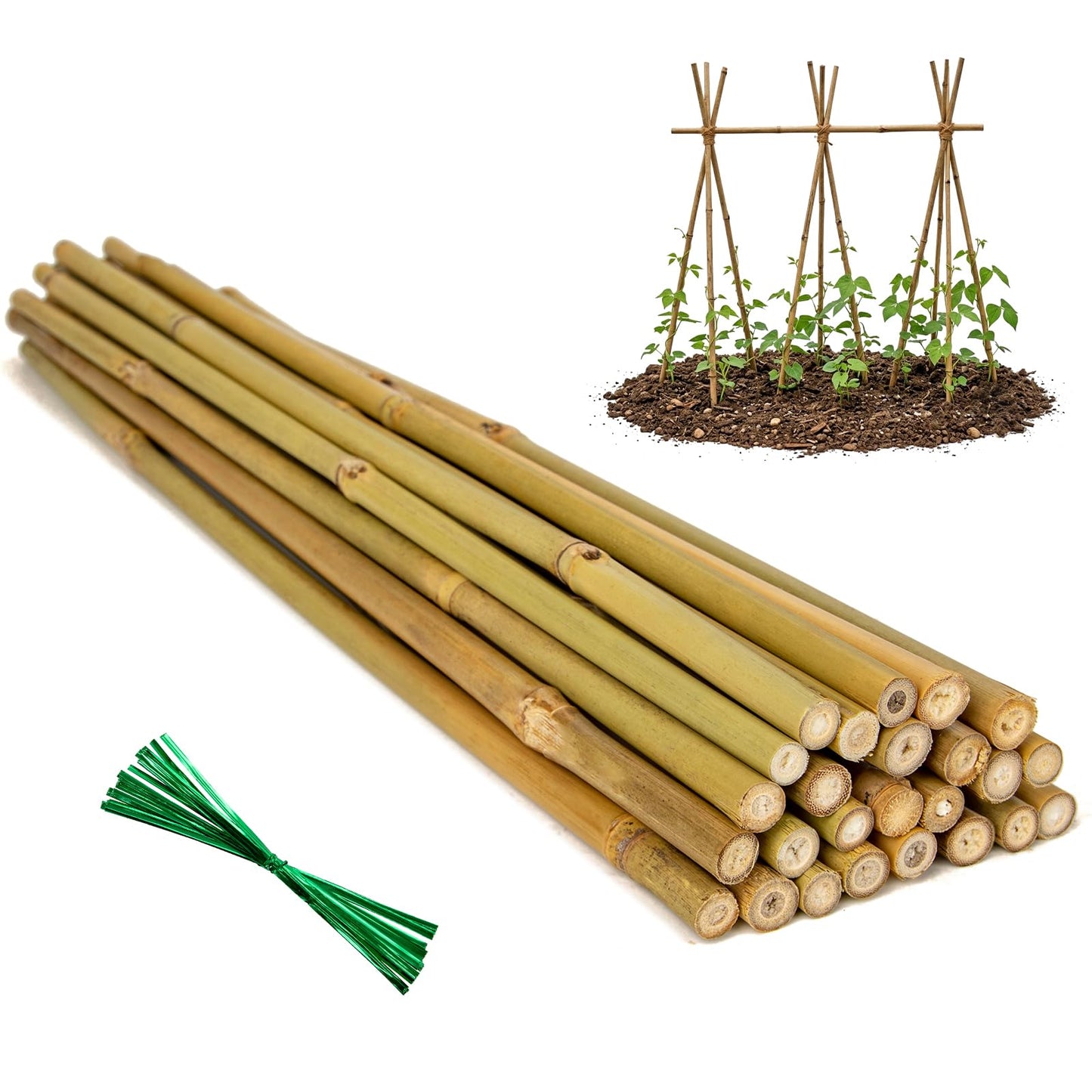Plant Stakes Natural Bamboo Sticks - 25 Pcs Bamboo Garden Stakes for Plants 4 FT Plant Support Sticks with Twist Ties for Tomatoes Grapes Beans Flowers Indoor Outdoor Potted Climbing Plants