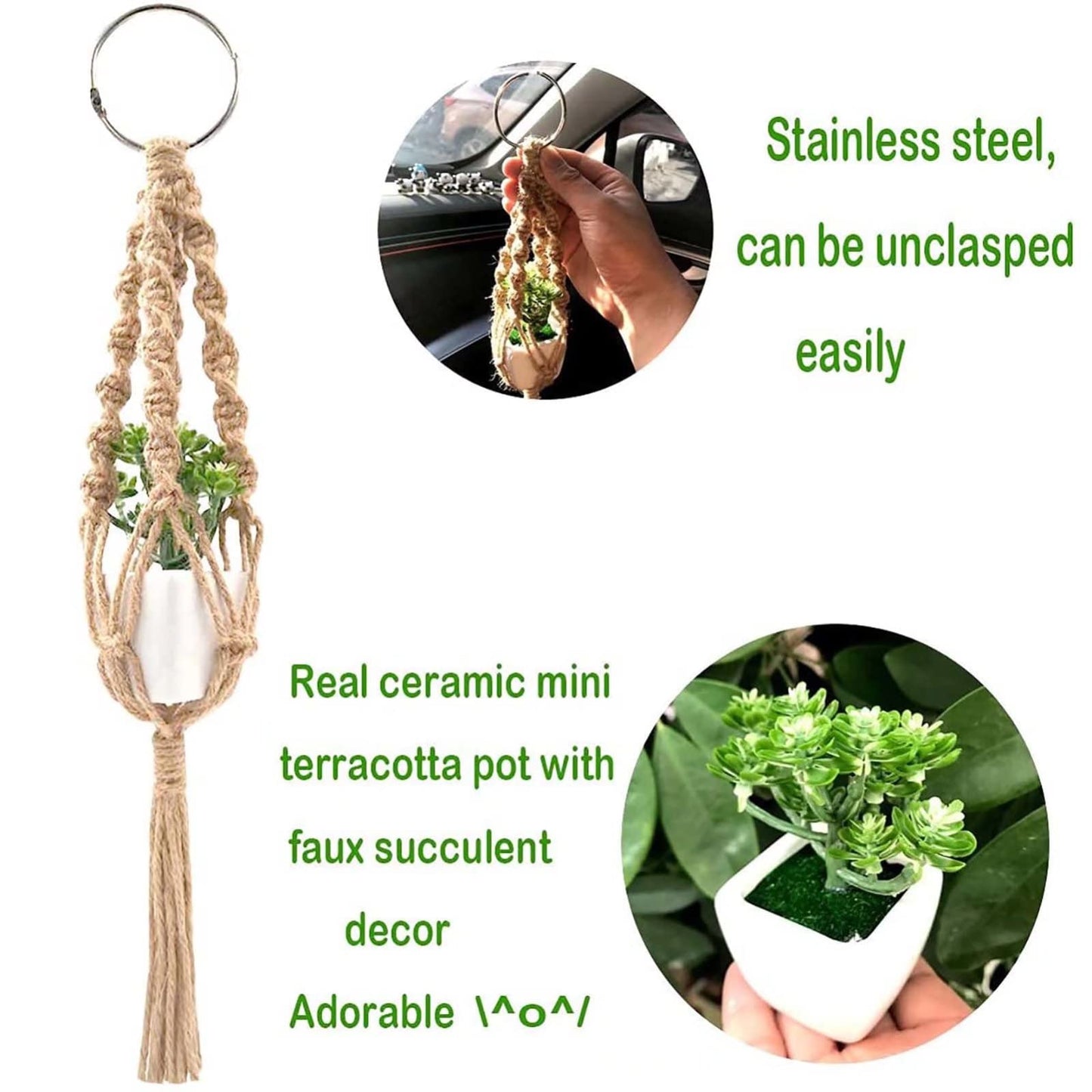 Macrame Plant Hanger 3 Pack Mini Hanging Planter Holder 10.5 Inch Indoor and Outdoor Hanging Planter Rope Boho Handmade Plant Cotton Rope with Beaded, Tassel and 3 Hooks for Home Balcony Decor, Ivory