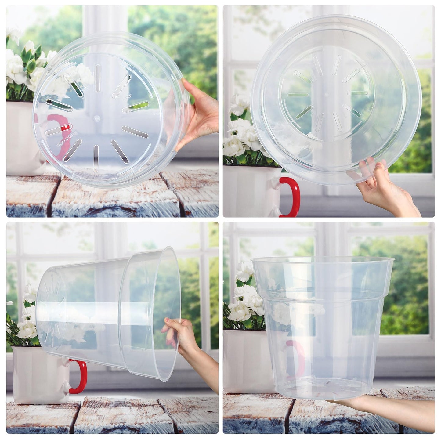 Baderke 3 Pack Clear Nursery Pot Plastic Nursery Pot Large Plant with Drainage Holes for Root Health Indoor Outdoor (13.65 Inch)