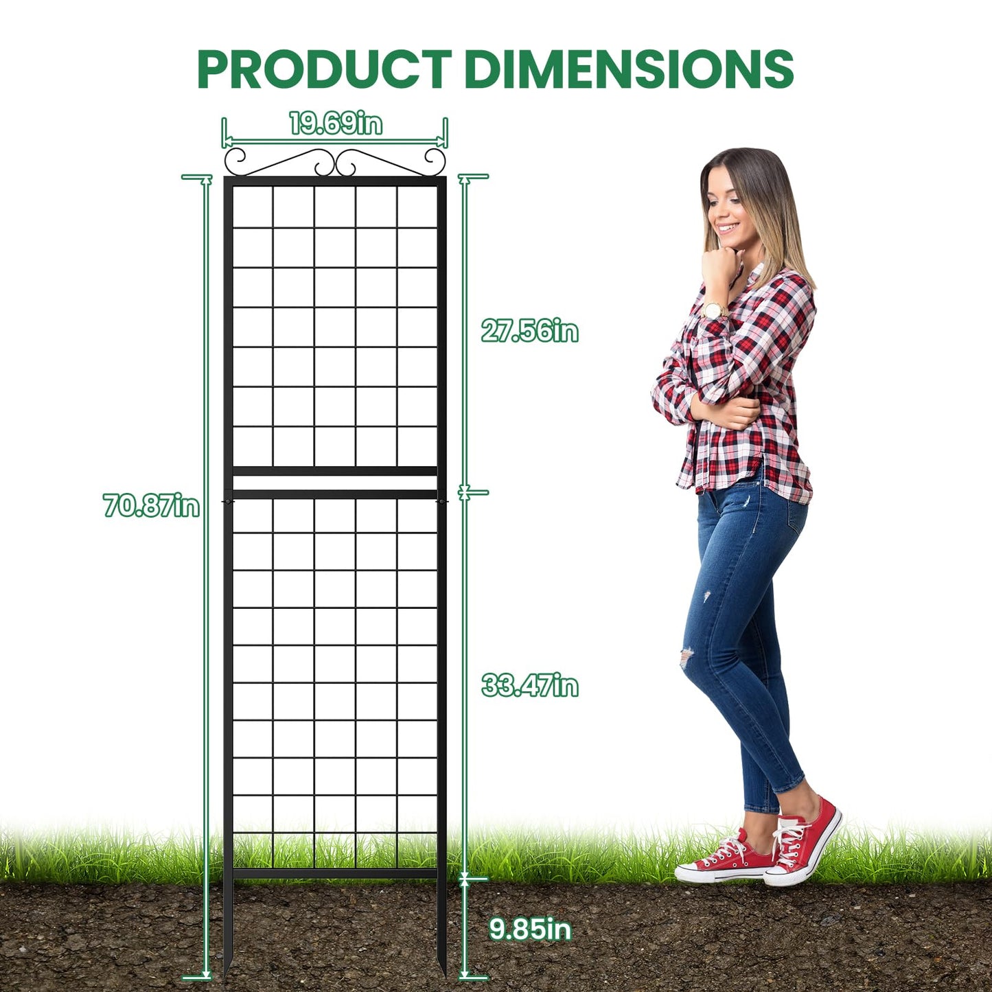 SUNYRISY 2Pack Metal Garden Trellis for Climbing Plants Outdoor, 71x20in Metal Plant Support for Flowers Tomato Cucumber Rose Vegetable Garden Courtyards Lawns Decoration, Black
