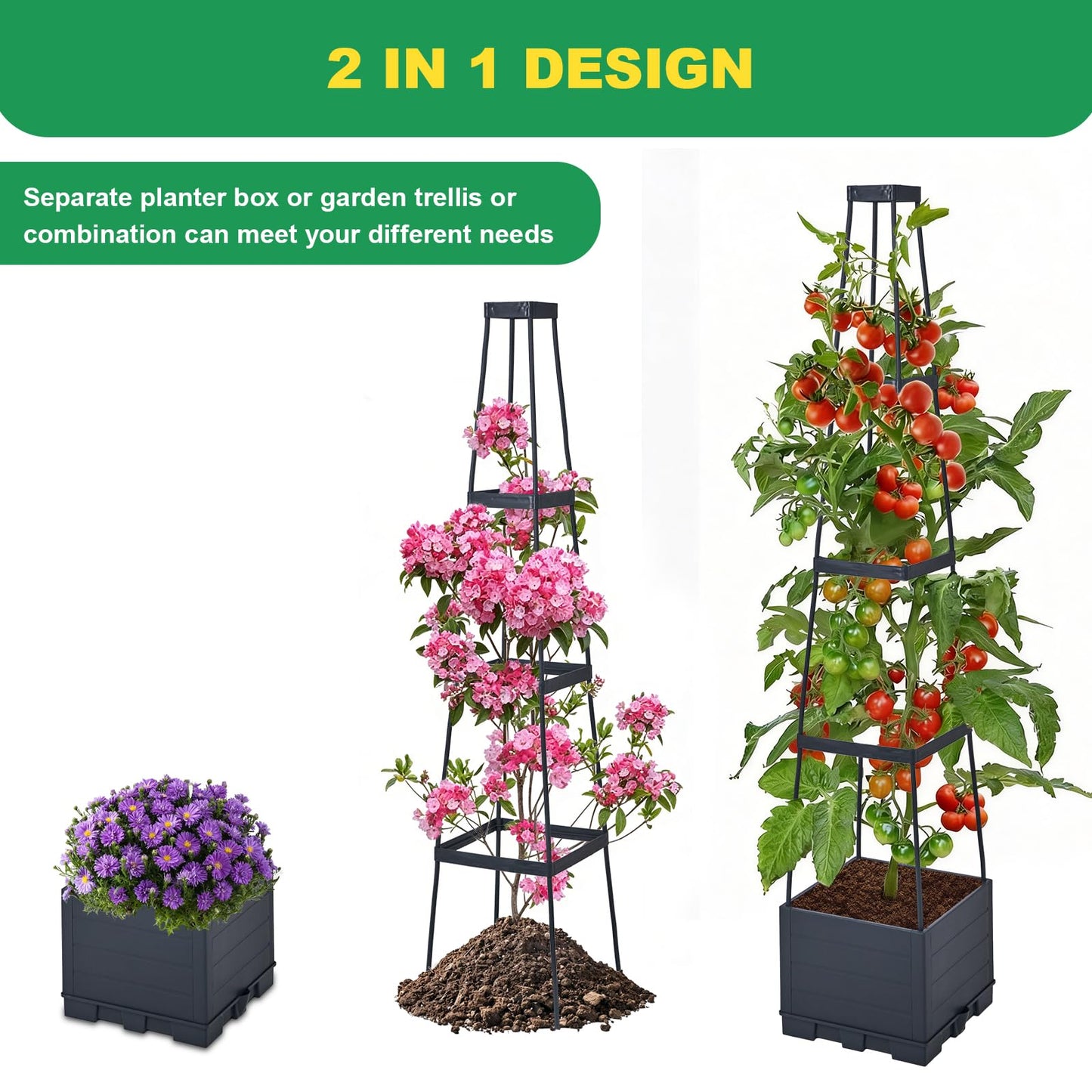 Raised Garden Bed, Tomato Cages for Garden, Garden Bed, Tomato Cage, Raised Garden Beds Outdoor, Planter Box with Trellis, 57" Self-Watering Tomato Planter for Climbing Plants Vegetables Flowers