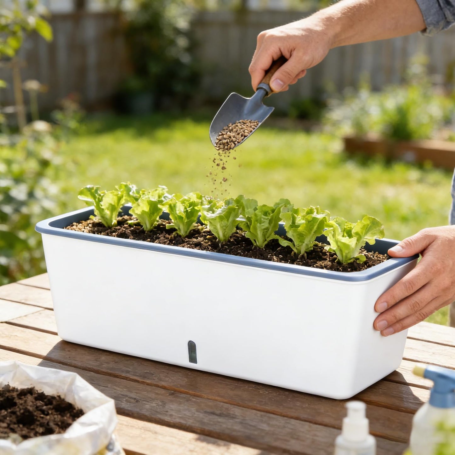 2 Pack Rectangular Planter 17 x 4.5 in Self Watering Planter Window Sill Planters Indoor Rectangle Planter Self Watering Pots Plastic Plant pots with Drainage Holes White Flower Pot Indoor