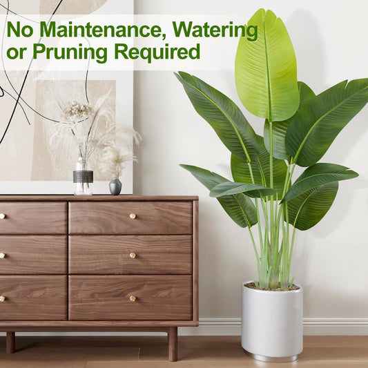 Keeplush Lifelike Bird of Paradise Artificial Plant 4ft Faux Banana Leaf Tree with 9 Trunks for Home Decor - Perfect Indoor Silk Floor Plant for Living Room, Office, and Bedroom Ambiance Enhancement