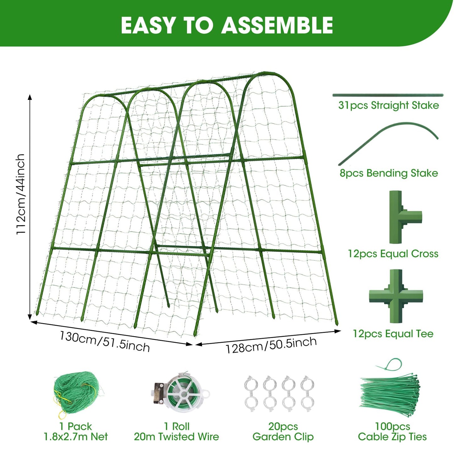 SHCCPPJ Cucumber Trellis for Raised Bed, U-Shape Metal Garden Trellis for Climbing Plants Outdoor, 51.5''Lx50.5''Wx44''H Rust-Proof Vegetable Peas Trellis for Bean Pole