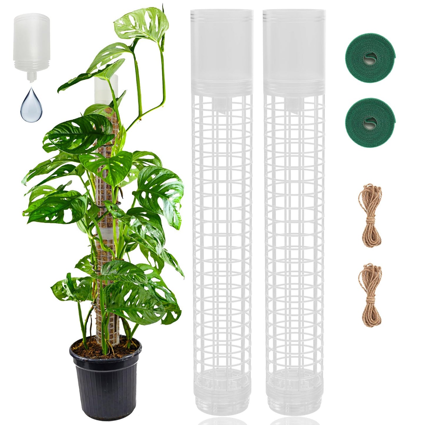 HYYZ Moss Pole 17.4 inch, 2 Pack Monstera Plant Support, Plastic Self-Watering, Stackable Design - Ideal for Medium to Large Plants