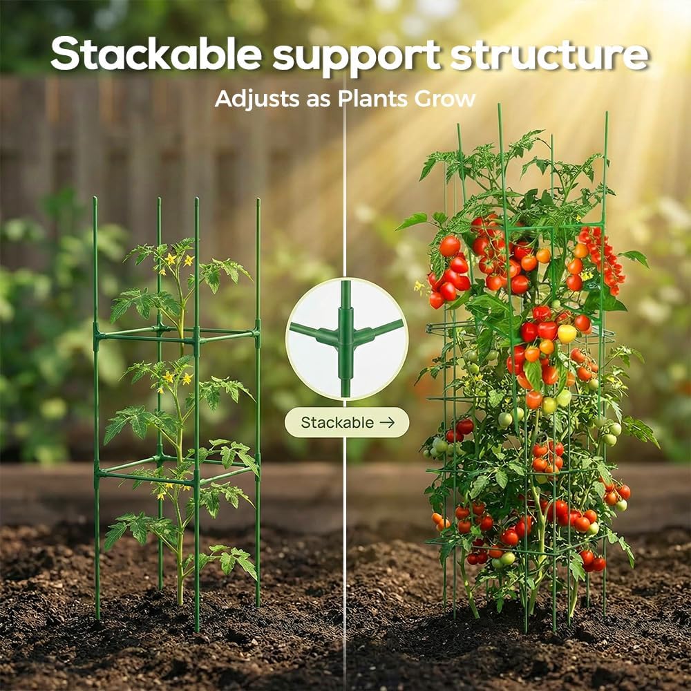 Tomato Cage Heavy-Duty for Garden & Pots, 2026 NEW Rust-Resistant Tomato Stackable Heavy Gauge Plant Cage Trellis Support for Climbing Vegetables Plants (1PCS)