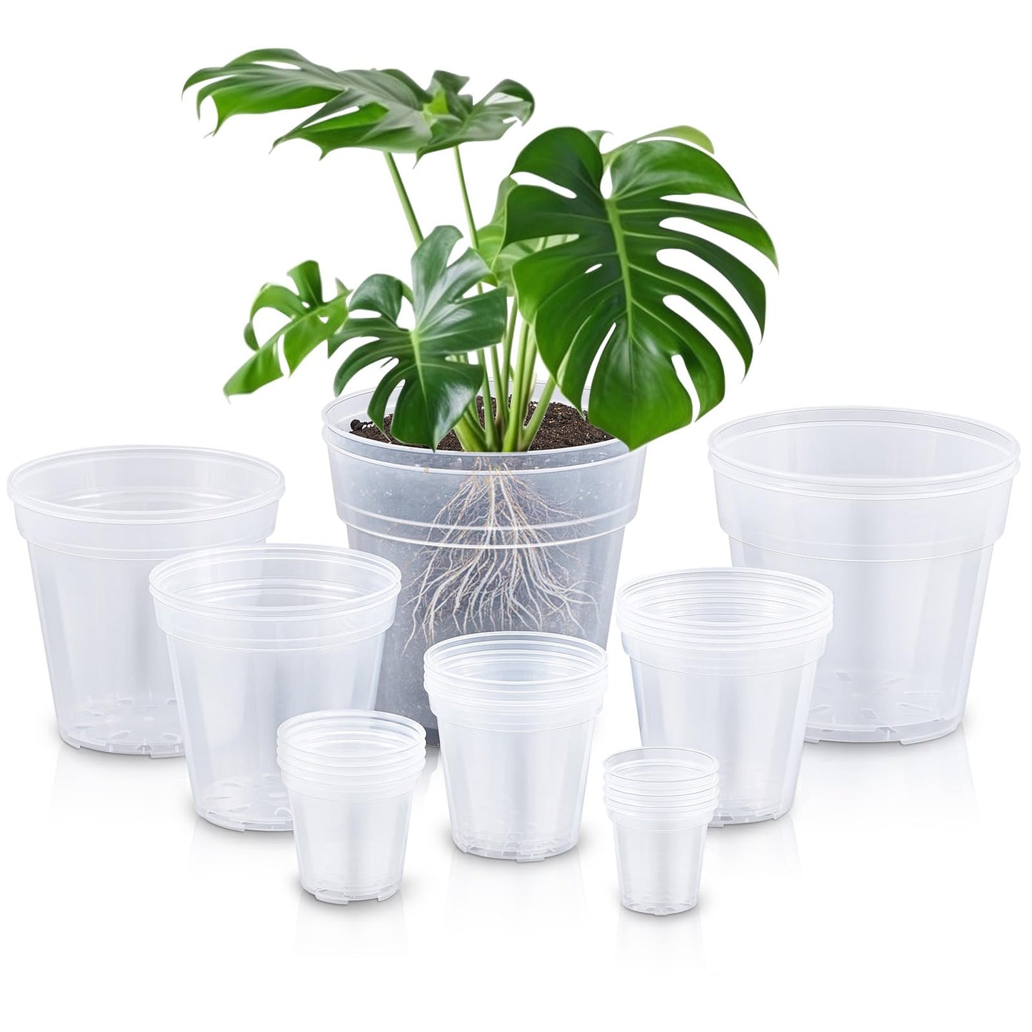Vesici 24 Pcs 3/4/5/6/7/8/9/10 Inch Large Thickened Clear Nursery Pots Variety Pack Plant Pots with Drainage Holes Planters for Indoor Plants Flexible Transparent Plastic Plant Bottle Succulents