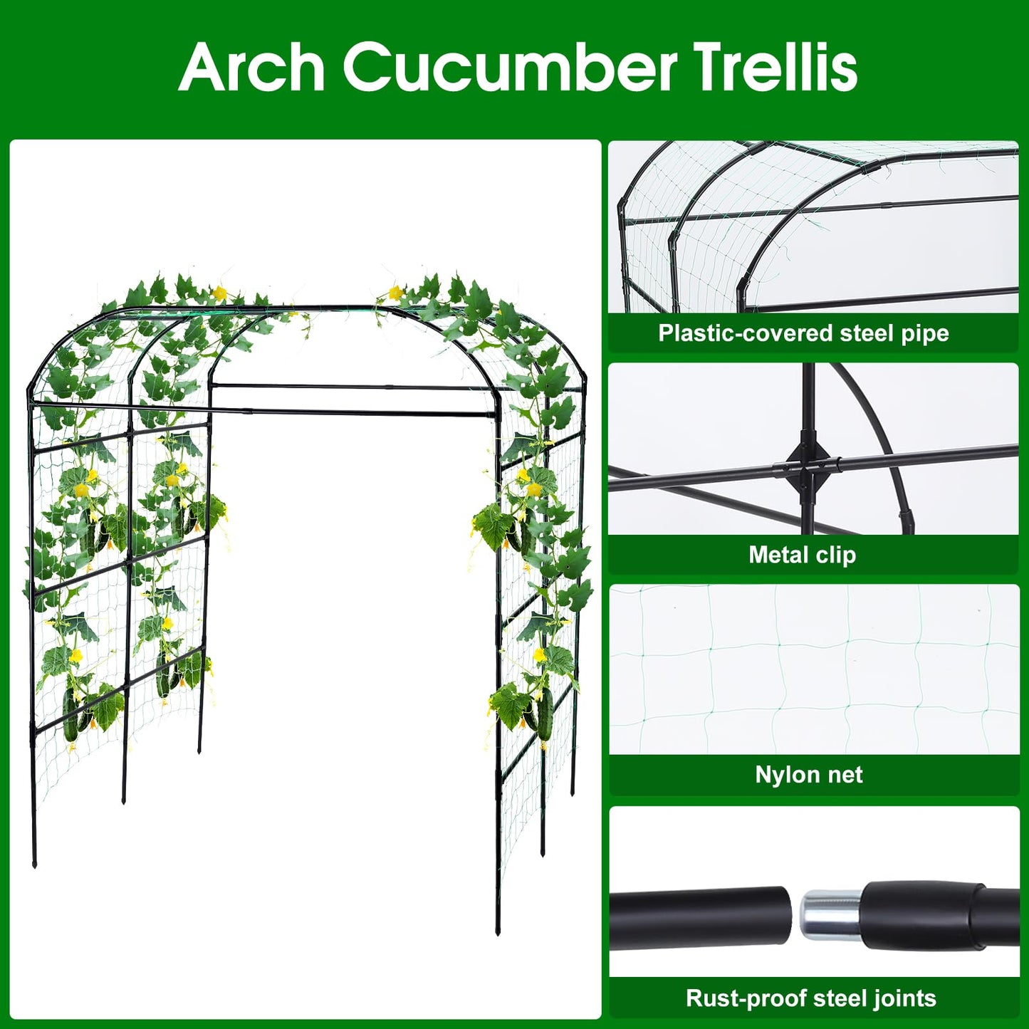 yotoworth Garden Arch Trellis for Climbing Plants Outdoor, Grape Vine Tomato Bean U Frame Plant Vegetable Support, Cucumber Pergola for Backyard, Black