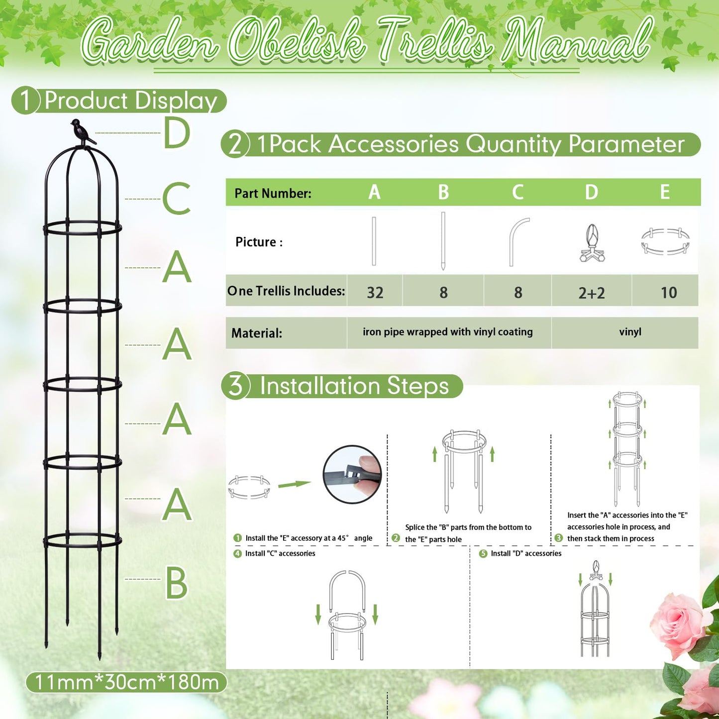 Sadnyy 2 Pack 7 ft Garden Trellis Obelisk for Rose Trellis Climbing Plants Outdoor Rustproof for Pots Tall Tower Plant Support Metal Garden Vines Flower Plants Support Outdoor Indoor (Black)