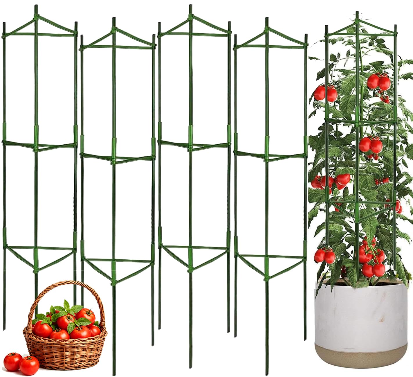 Moirsunt 4Pack Tomato Cage for Garden, 50.2Inch Multi-Functional Plant Support Stakes, Garden Stakes Tomato Trellis for Raised Garden Bed & Potted Plants, Tomato Cage Trellis for Climbing Plants