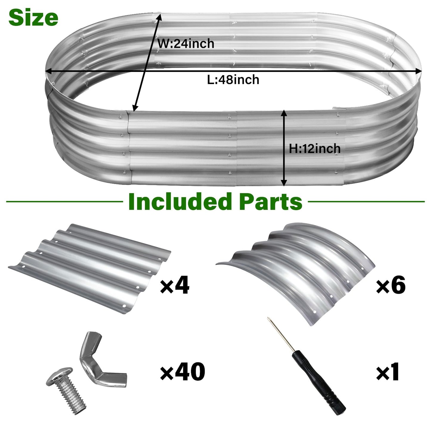 Eclaron Galvanized Raised Garden Bed for Outdoor: 4X2X1ft Durable Metal Vegetable Plant Container Kit - Oval Planter Box for Gardening Flower Trough （2 Pack）