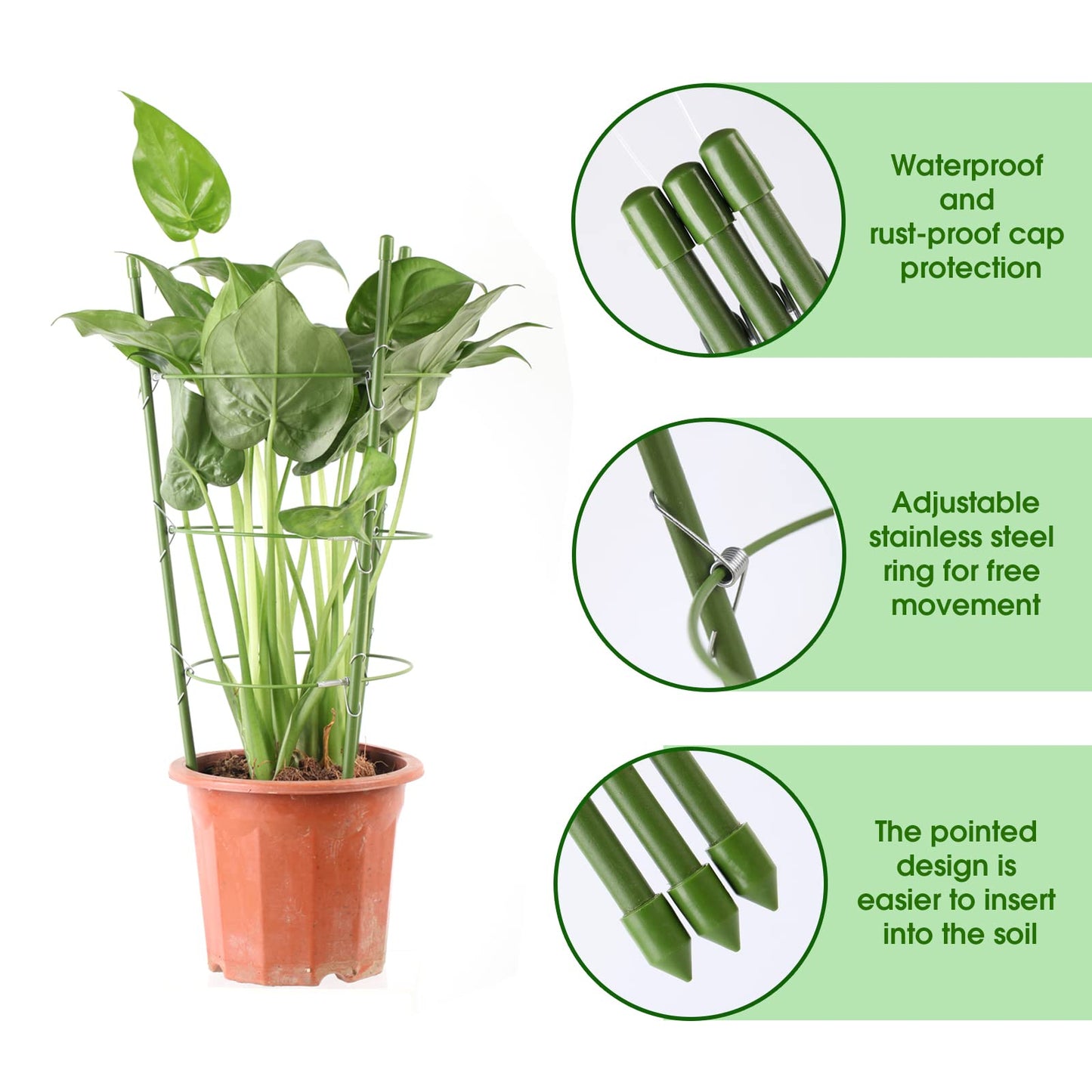 Kgozwon 4 Pack Tomato Cage Plant Support Cages for Garden, 18 inches Trellis for Climbing Plants, Upgrade Garden Plant Stakes with Adjustable Ring, Tomato Rings for Support, with Twist Tie