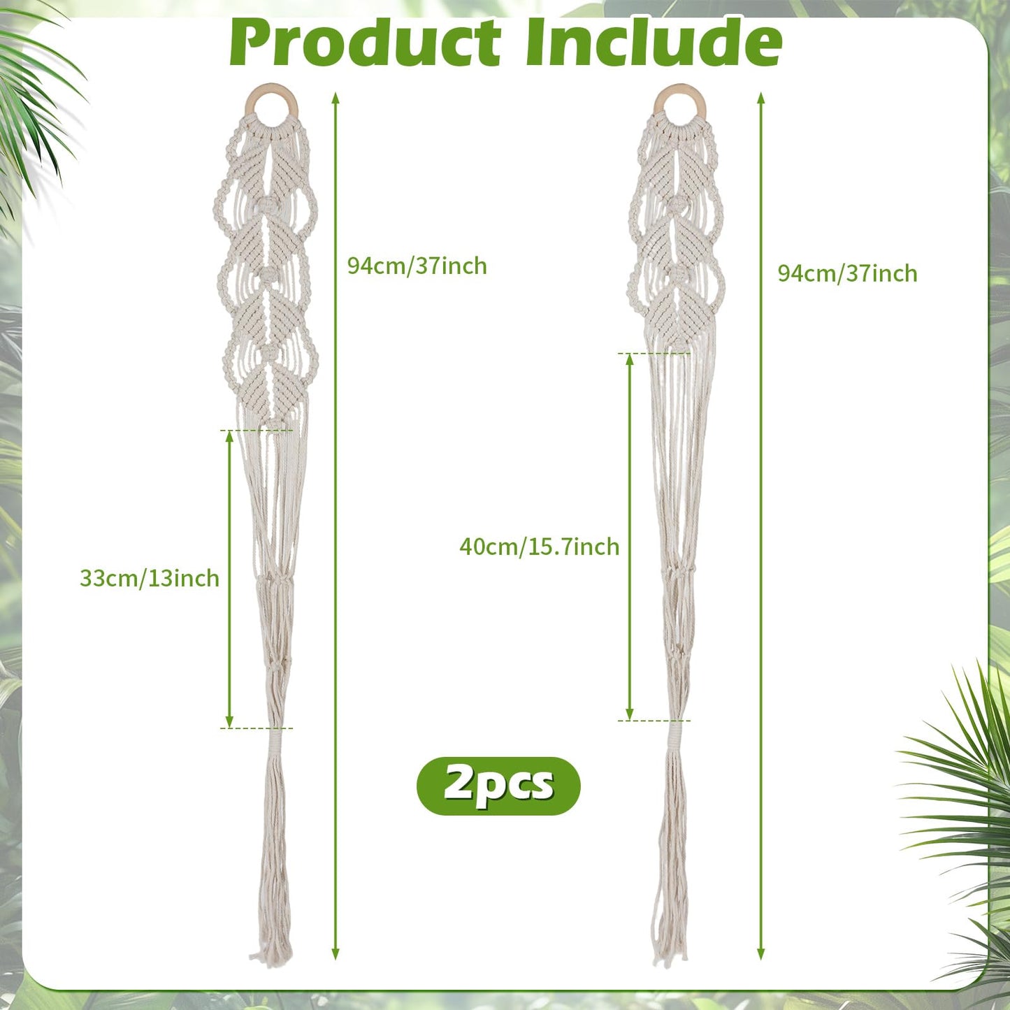 GYHPD Set of 2 Boho Macrame Plant Hanger, 37 Inch Extra Long Plant Hangers Indoor, Hanging Plant Holder for Indoor Plants, Macrame Pot Holder, Hanging Macrame Basket Indoor Garden Decor