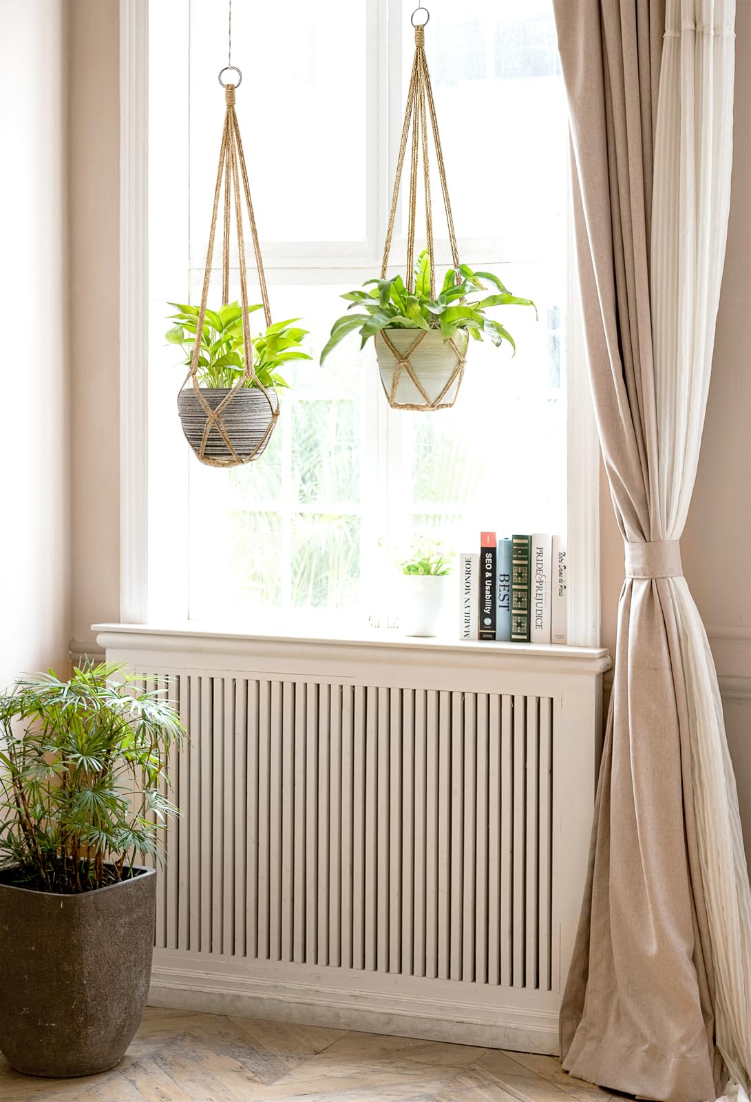 Dahey Set of 2 Macrame Plant Hanger Indoor Hanging Planter Basket with Hooks Flower Pot Plant Holder No Tassels for Boho Home Decor, 35 Inch