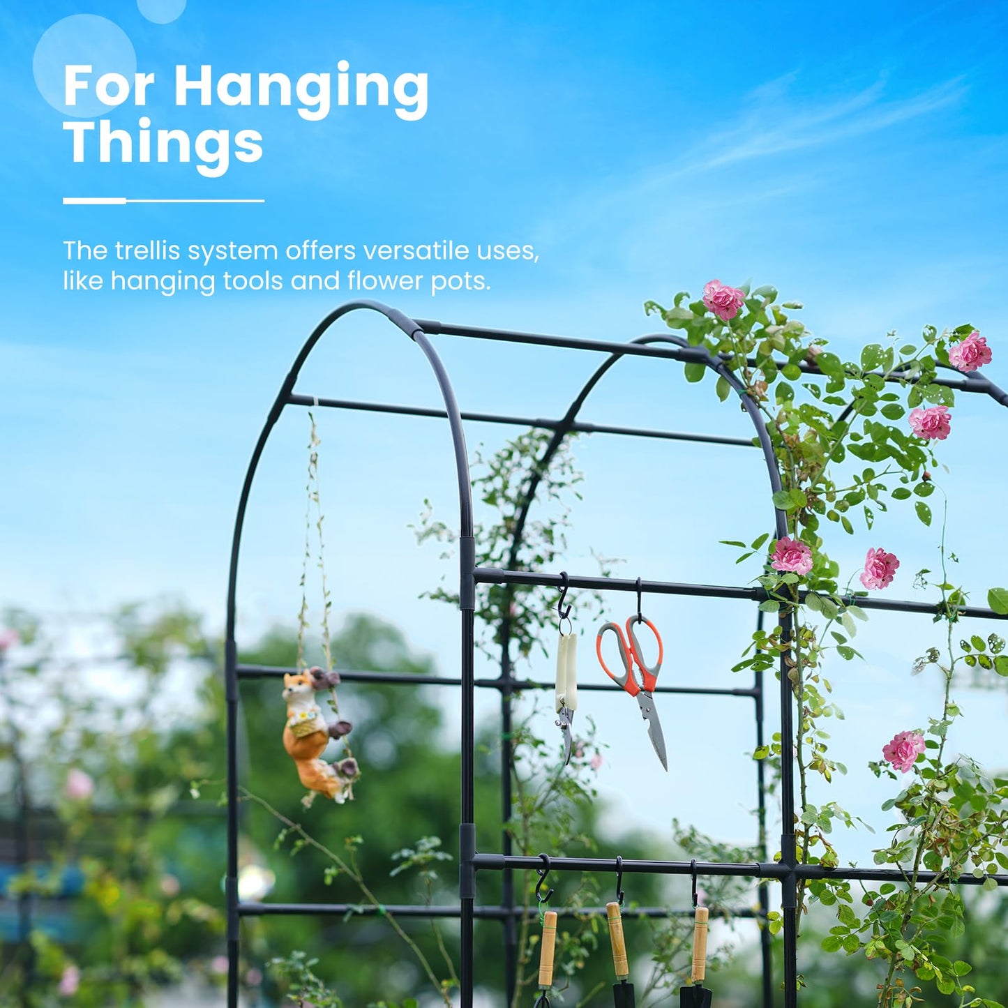 KING BIRD Raised Garden Bed with Arched Trellis Galvanized Planter Garden Box Outdoor for Gardening, Climbing Vegetables, Flowers 5.9x2.95x0.98 Ft 2PCS, Silver