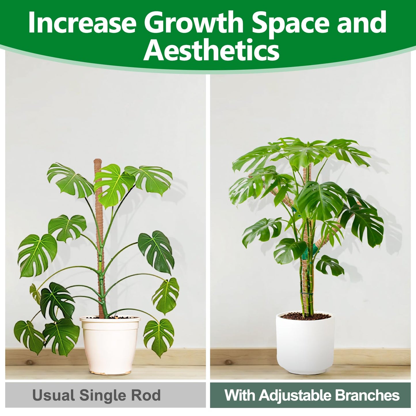Moss Pole 30 Inch, 2 Pack Monstera Plant Support, Bendable Plant Stakes for Indoor Plants, Plant Sticks Support Tall，Coco Coir Plant Poles for Climbing Plants, Pothos, Philodendron