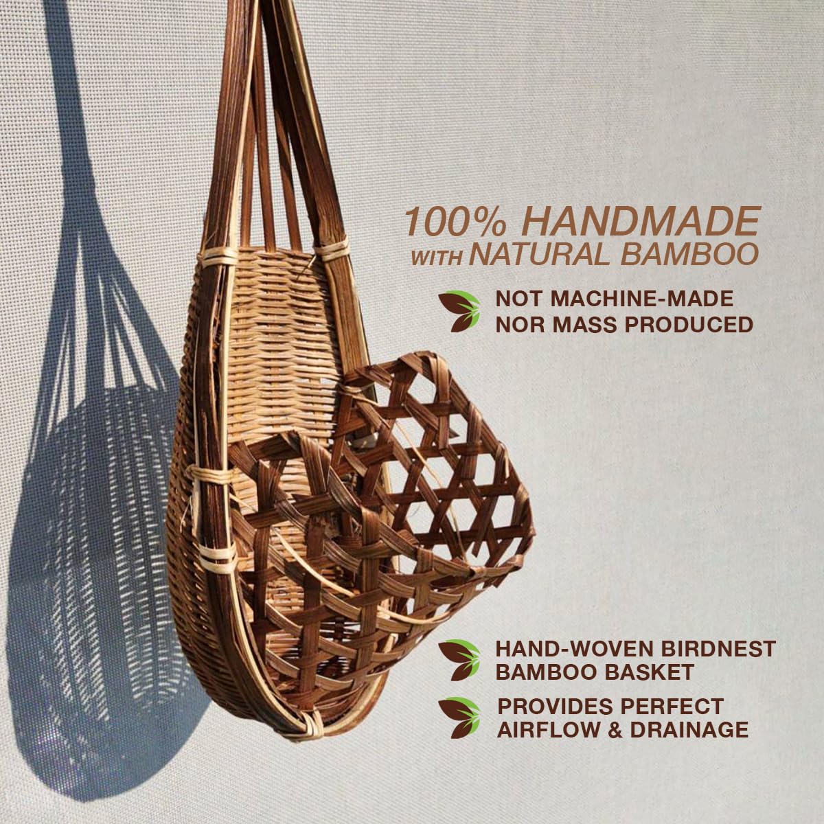 PANWA Handmade 100% Thai Bamboo Hanging Orchid Basket – 4 Inch Set of 6