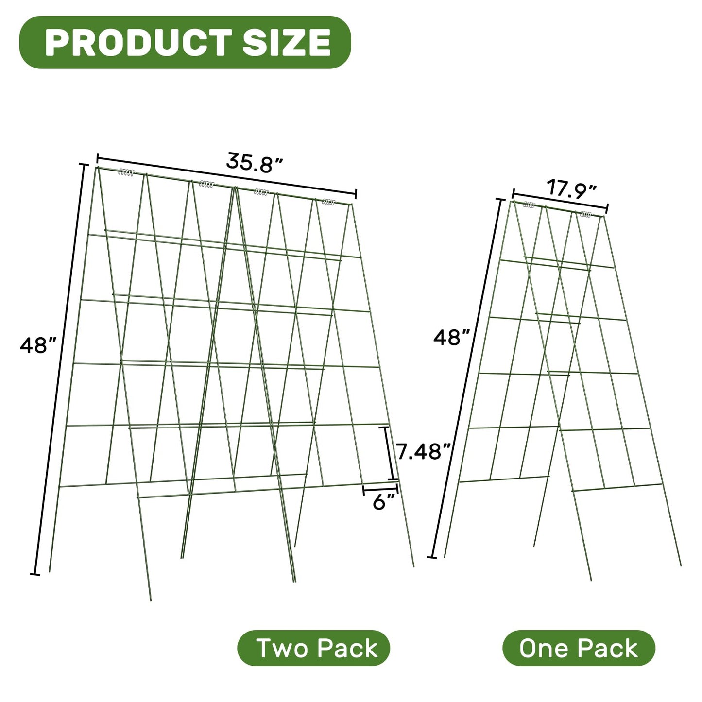 DOEWORKS Cucumber Trellis, 48" High Foldable A Frame Garden Trellis, 2 Pack, Plant Support for Climbing Cucumber, Beans, Tomatoes, Flowers, Green