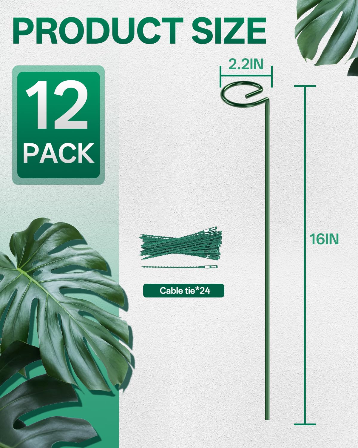 Breeze Touch 12 Pack Plant Stakes, 16 Inch Plant Support Stakes with 15 Twist Ties, Plant Sticks Support, Flower Stakes for Plants Peony, Tomato Seedling, Marigold, Amaryllis, Sapling, Coreopsis